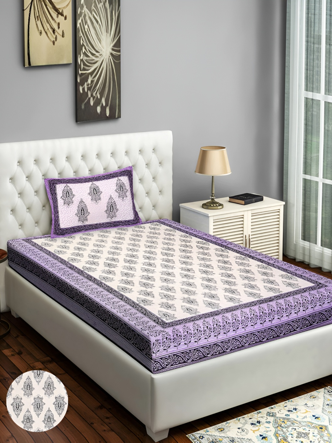 UBANIA COLLECTION Purple & White Floral Cotton 144 TC Single Bedsheet with Pillow Cover
UBANIA COLLECTION Purple & White Floral Cotton 144 TC Single Bedsheet with Pillow Cover