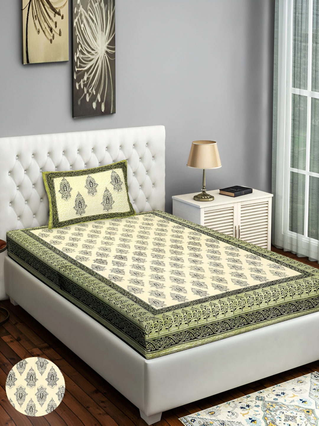 UBANIA COLLECTION Green & Black Printed Cotton 144 TC Single Bedsheet With Pillow Cover
UBANIA COLLECTION Green & Black Printed Cotton 144 TC Single Bedsheet With Pillow Cover
