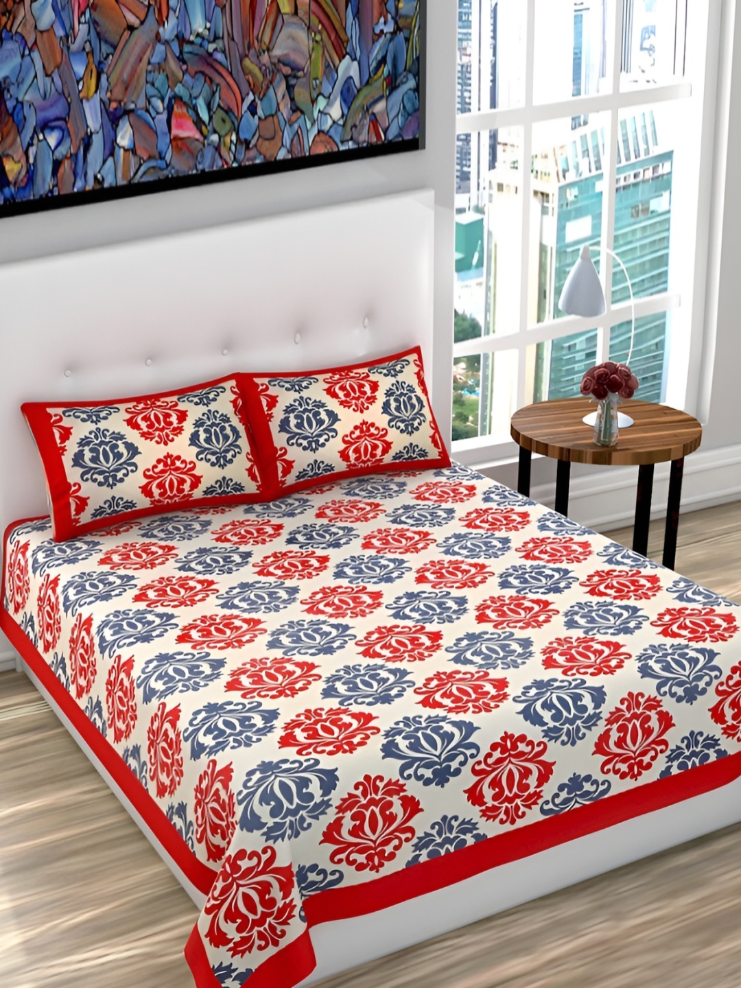 UBANIA COLLECTION Red & Grey Floral Cotton 144 TC Queen Bedsheet with 2 Pillow Covers
UBANIA COLLECTION Red & Grey Floral Cotton 144 TC Queen Bedsheet with 2 Pillow Covers