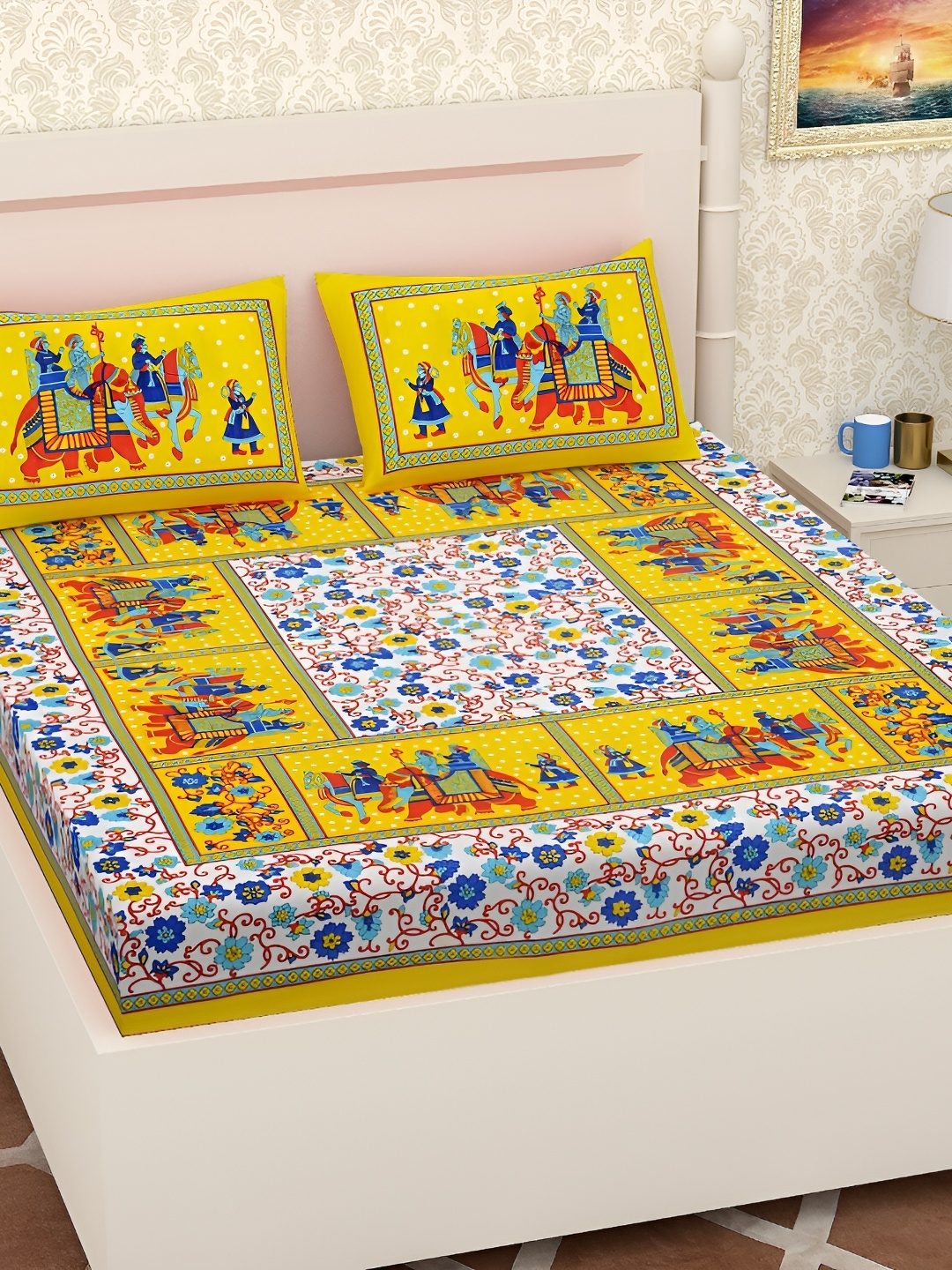 UBANIA COLLECTION Yellow Floral Cotton 144 TC Queen Bedsheet with 2 Pillow Covers
UBANIA COLLECTION Yellow Floral Cotton 144 TC Queen Bedsheet with 2 Pillow Covers