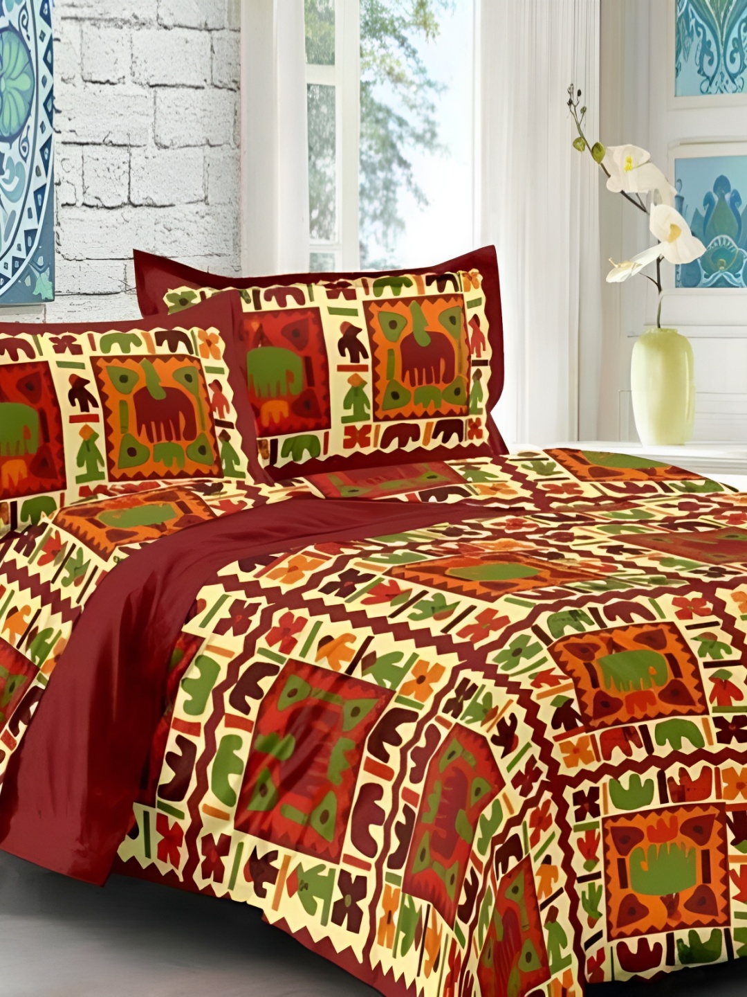 UBANIA COLLECTION Maroon & Cream Printed Cotton 144 TC Queen Bedsheet With 2 Pillow Covers
UBANIA COLLECTION Maroon & Cream Printed Cotton 144 TC Queen Bedsheet With 2 Pillow Covers
