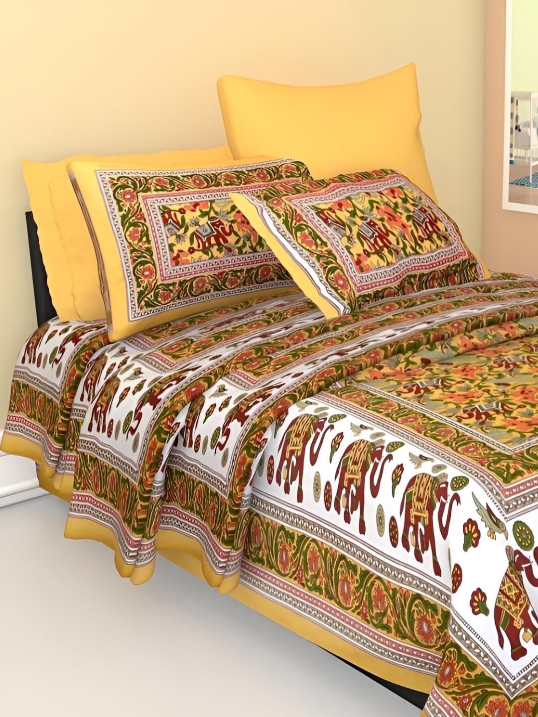 UBANIA COLLECTION Yellow & Brown Printed Cotton 144 TC Single Bedsheet With Pillow Cover
UBANIA COLLECTION Yellow & Brown Printed Cotton 144 TC Single Bedsheet With Pillow Cover
