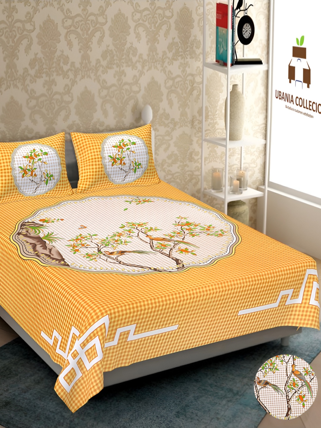 UBANIA COLLECTION Yellow Printed Cotton 144 TC Double Queen Bedsheet With 2Pillow Covers
UBANIA COLLECTION Yellow Printed Cotton 144 TC Double Queen Bedsheet With 2Pillow Covers