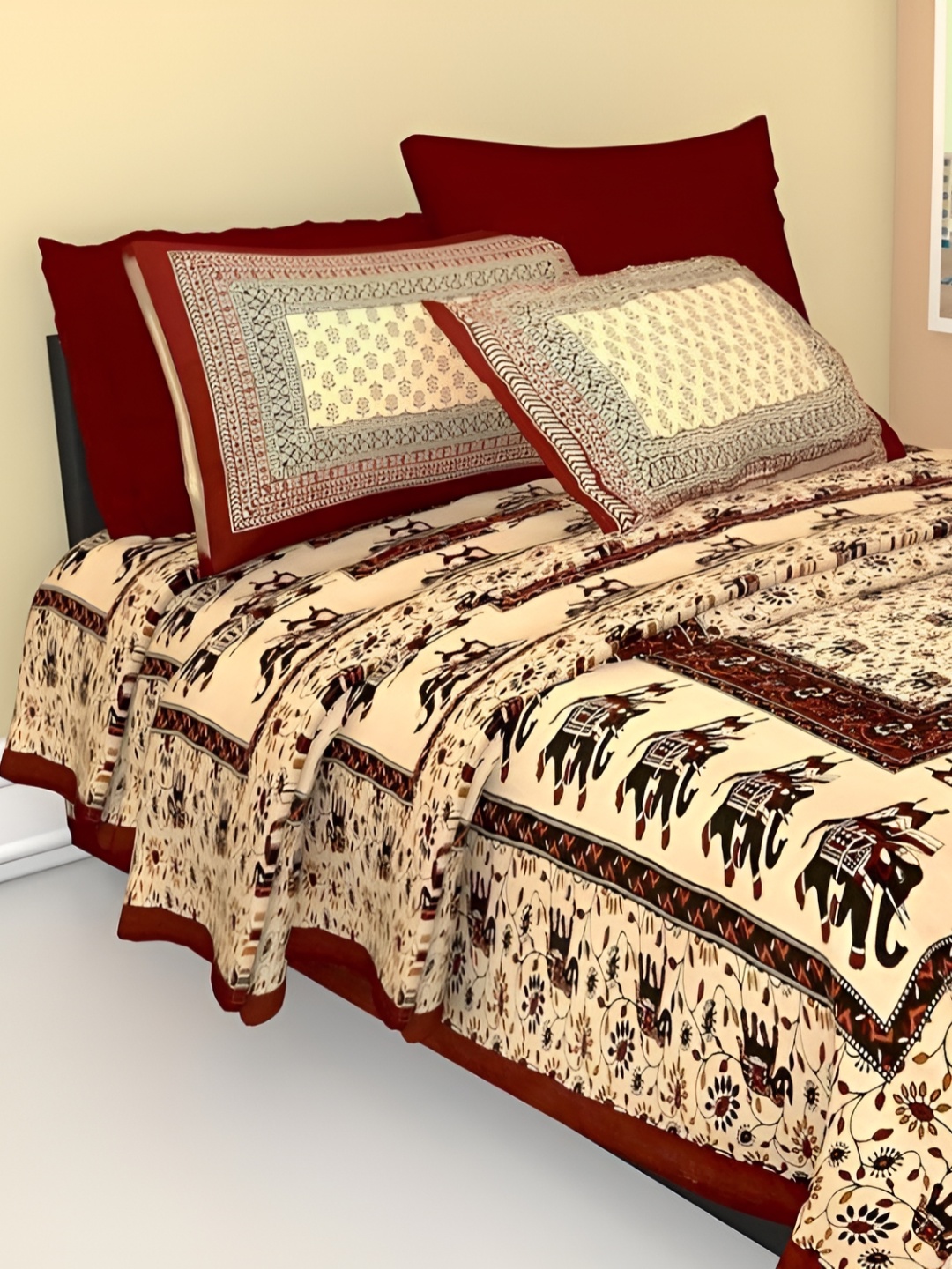 UBANIA COLLECTION Maroon & Beige Printed Cotton 144 TC Single Bedsheet With Pillow Cover
UBANIA COLLECTION Maroon & Beige Printed Cotton 144 TC Single Bedsheet With Pillow Cover