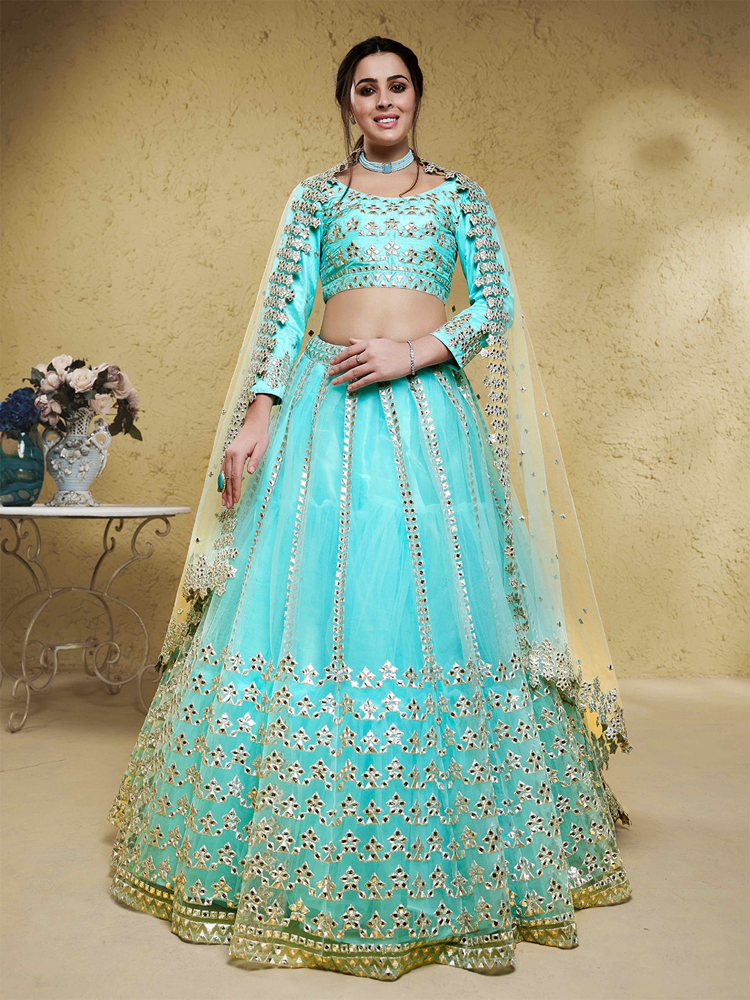 FABPIXEL Embroidered Sequinned Net Semi-Stitched Lehenga & Unstitched Blouse With Dupatta, Blue
FABPIXEL Embroidered Sequinned Net Semi-Stitched Lehenga & Unstitched Blouse With Dupatta, Blue