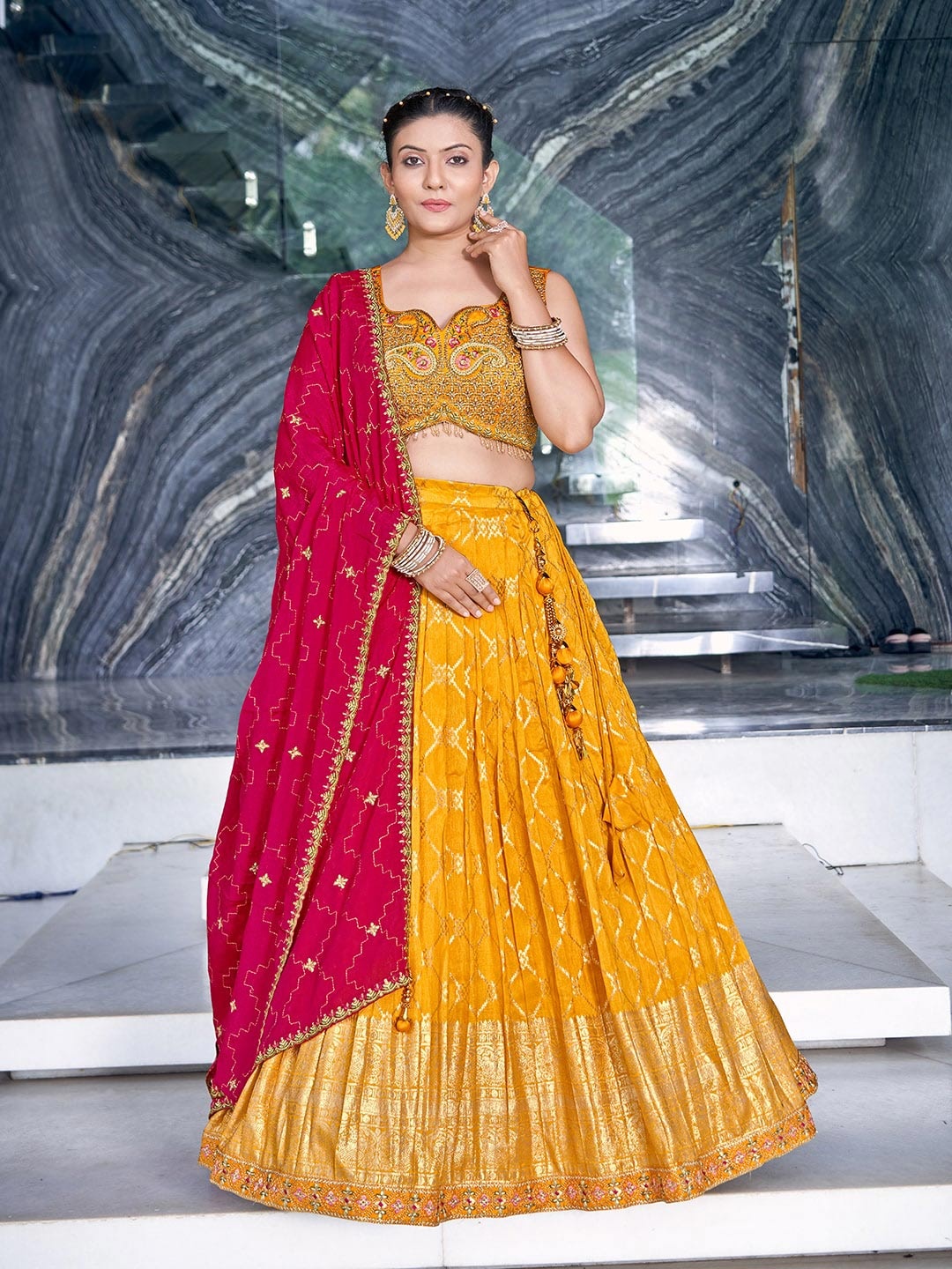 Chandbaali Embroidered Thread Work Ready to Wear Lehenga & Blouse With Dupatta, Yellow
Chandbaali Embroidered Thread Work Ready to Wear Lehenga & Blouse With Dupatta, Yellow