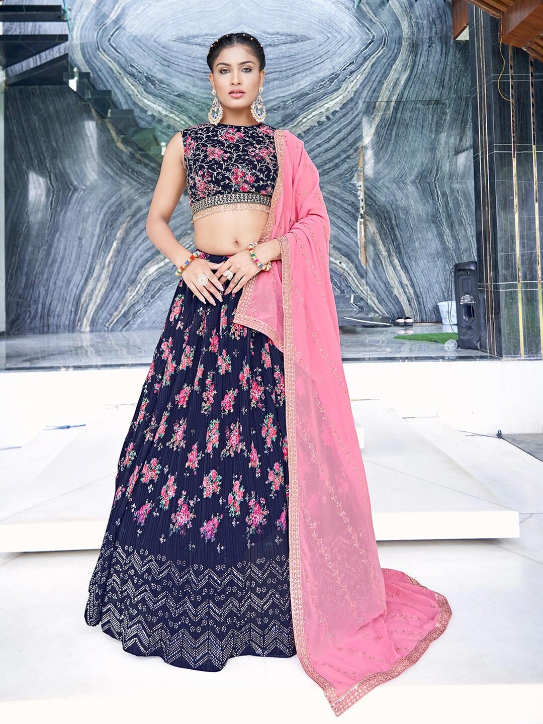 Chandbaali Embroidered Sequined Ready to Wear Lehenga & Blouse With Dupatta, Navy blue
Chandbaali Embroidered Sequined Ready to Wear Lehenga & Blouse With Dupatta, Navy blue