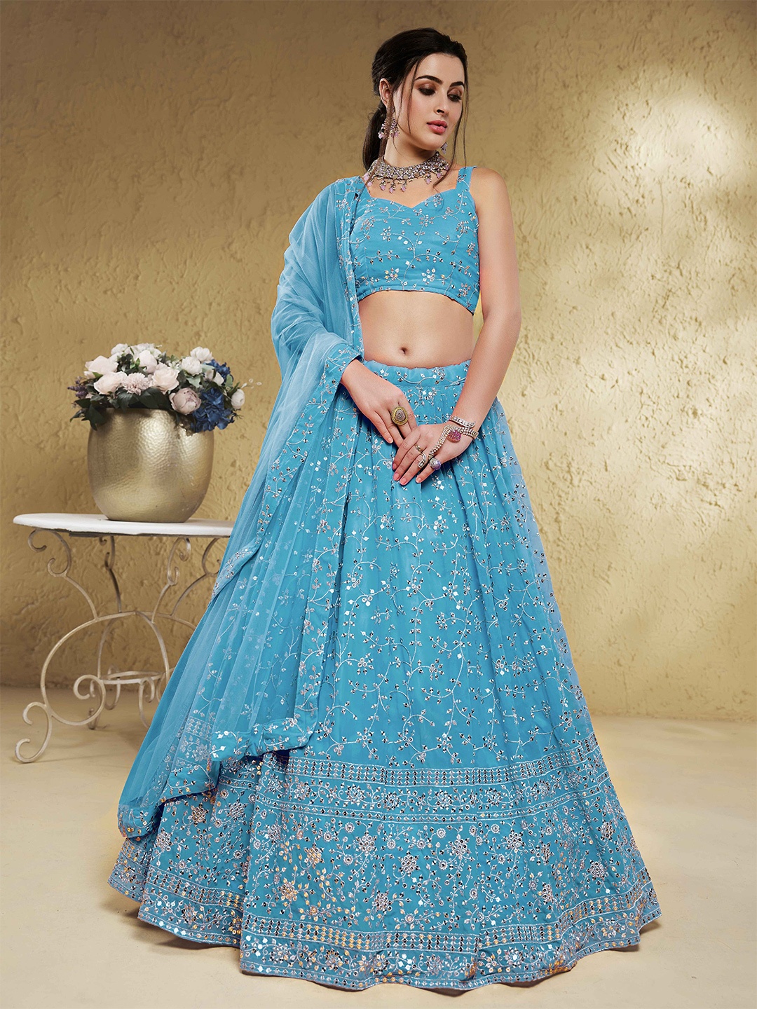 FABPIXEL Embroidered Sequinned Semi Stitched Lehenga & Unstitched Blouse With Dupatta, Blue
FABPIXEL Embroidered Sequinned Semi Stitched Lehenga & Unstitched Blouse With Dupatta, Blue