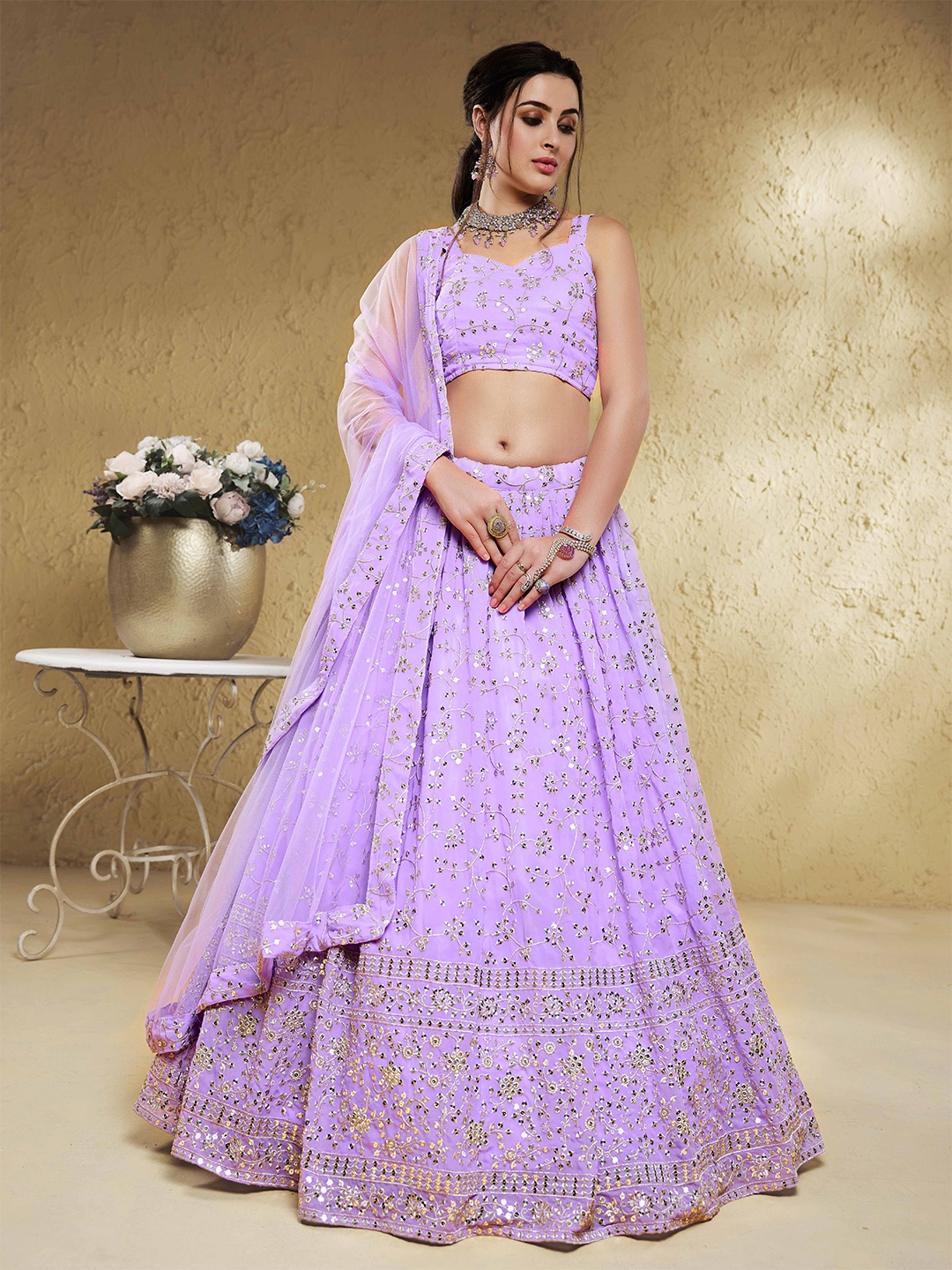 FABPIXEL Embroidered Sequinned Semi Stitched Lehenga & Unstitched Blouse With Dupatta, Lavender
FABPIXEL Embroidered Sequinned Semi Stitched Lehenga & Unstitched Blouse With Dupatta, Lavender