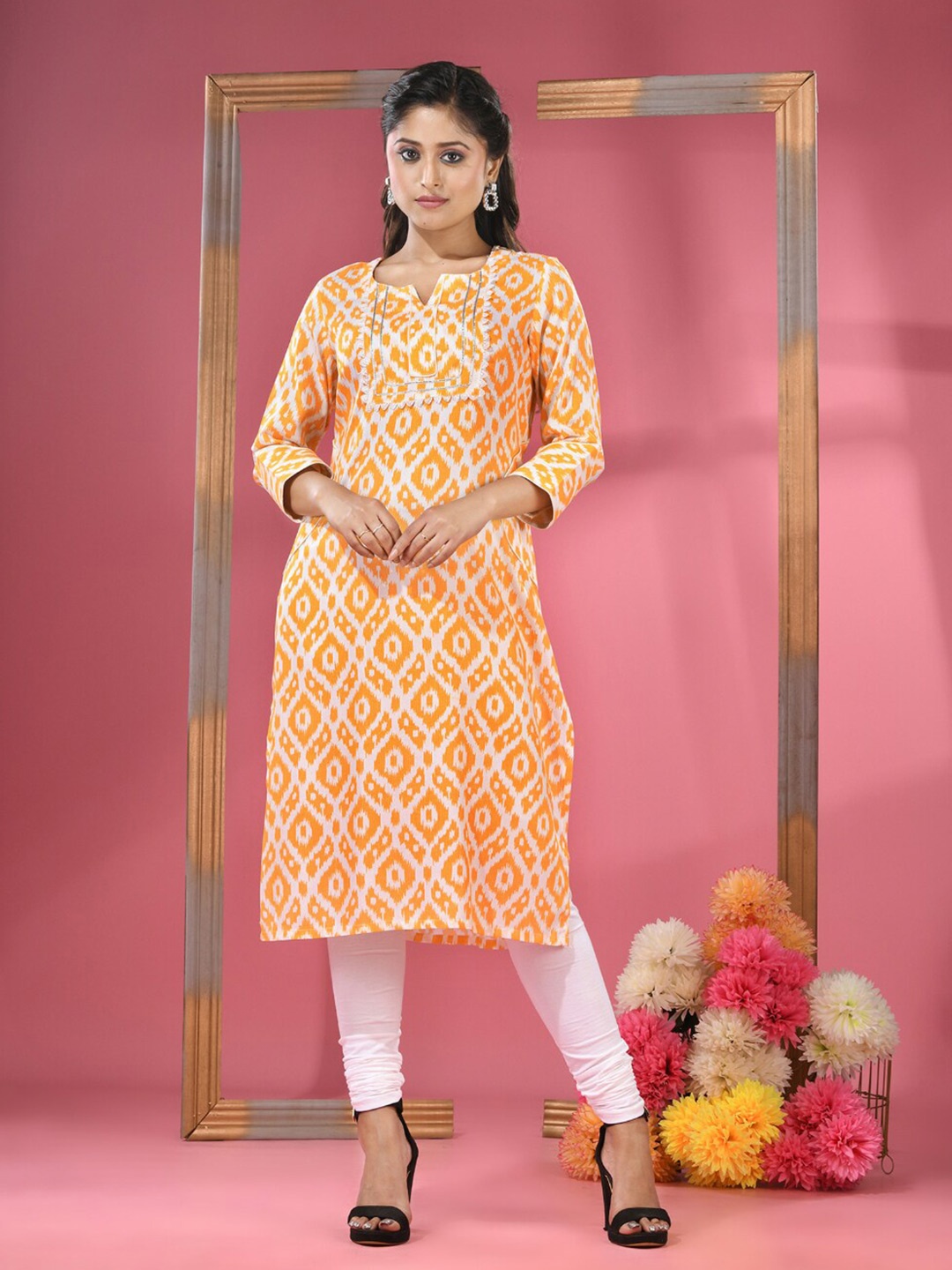 Charukriti Ethnic Motifs Printed Gotta Patti Notch Neck Cotton Straight Kurta, Yellow
Charukriti Ethnic Motifs Printed Gotta Patti Notch Neck Cotton Straight Kurta, Yellow