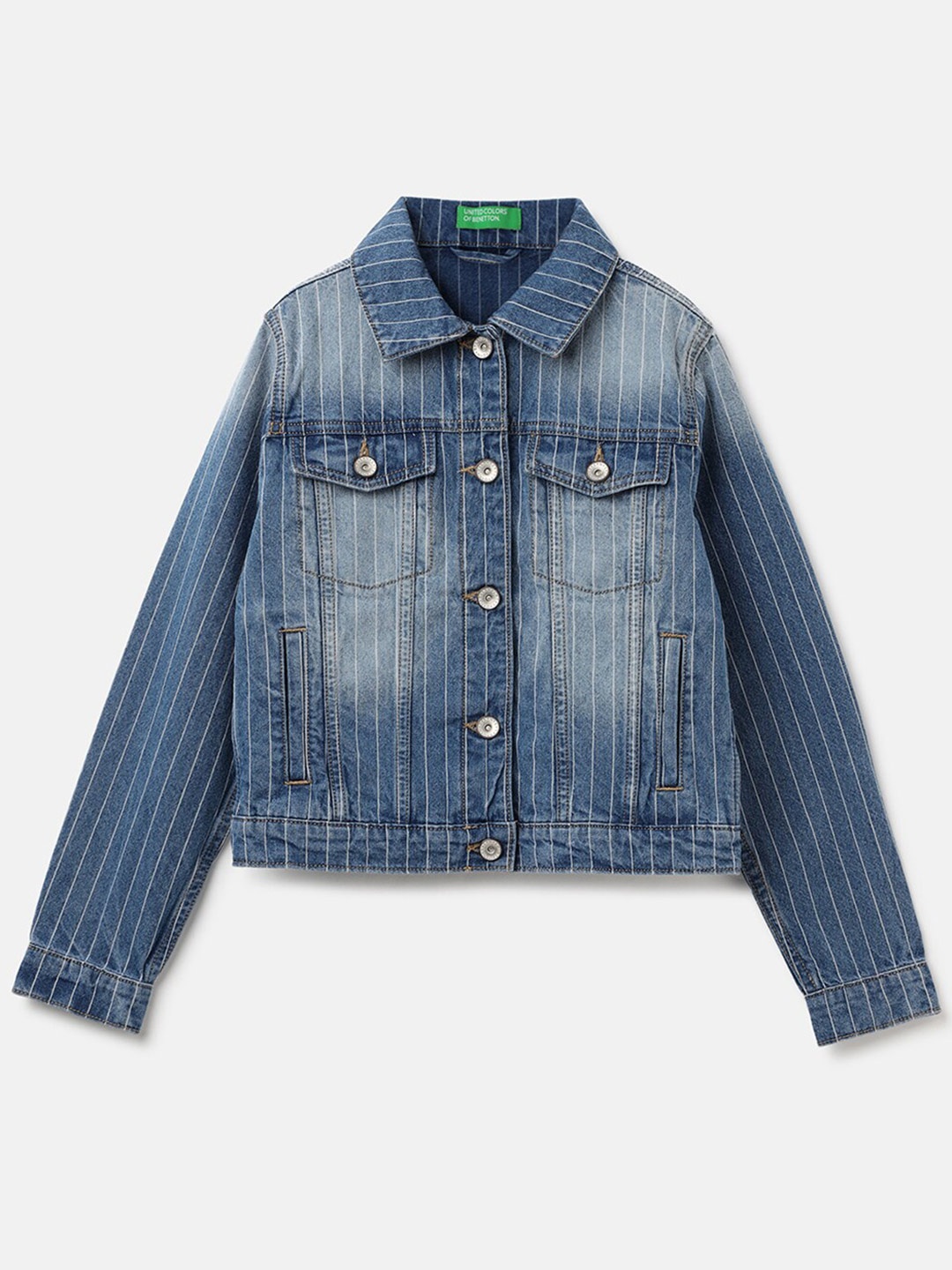 United Colors of Benetton Girls Striped Spread Collar Pure Cotton Denim Jacket, Blue
United Colors of Benetton Girls Striped Spread Collar Pure Cotton Denim Jacket, Blue