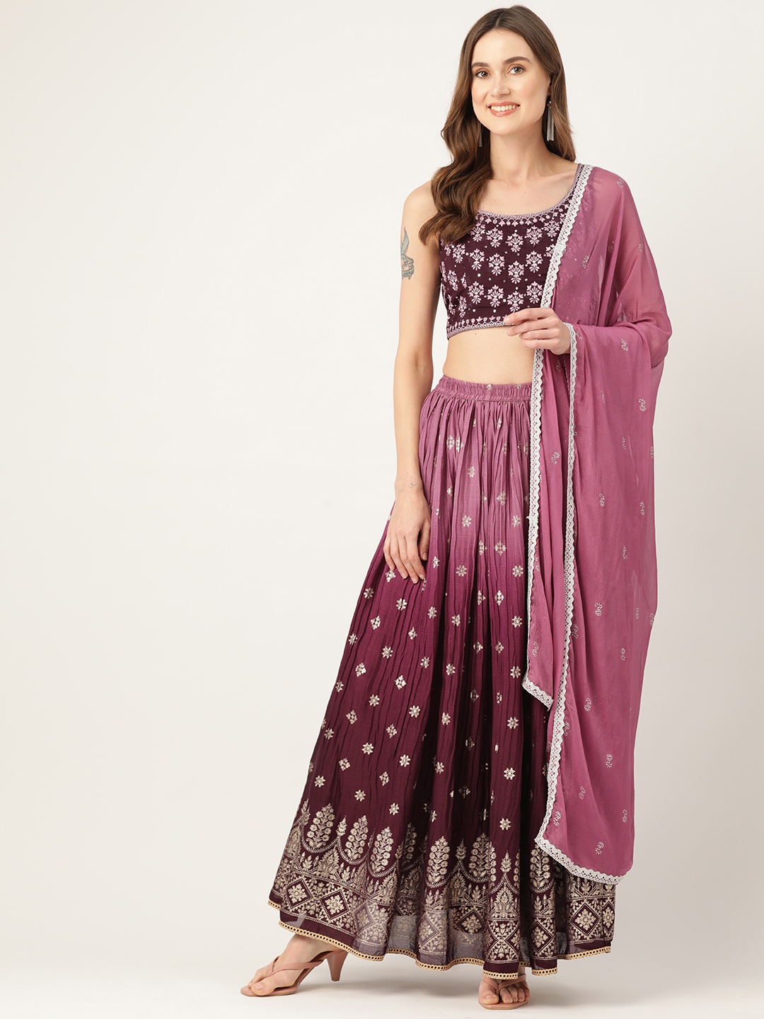 Rue Collection Embroidered Sequinned Ready to Wear Lehenga & Blouse With Dupatta, Burgundy
Rue Collection Embroidered Sequinned Ready to Wear Lehenga & Blouse With Dupatta, Burgundy