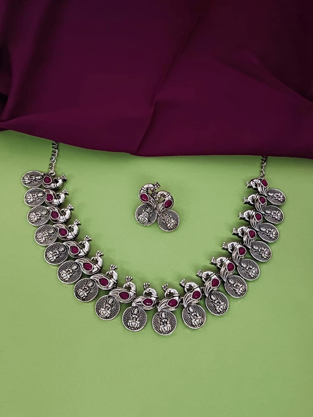 Efulgenz Crystals Studded Peacock Shaped Oxidised Necklace With Earrings, Silver
Efulgenz Crystals Studded Peacock Shaped Oxidised Necklace With Earrings, Silver