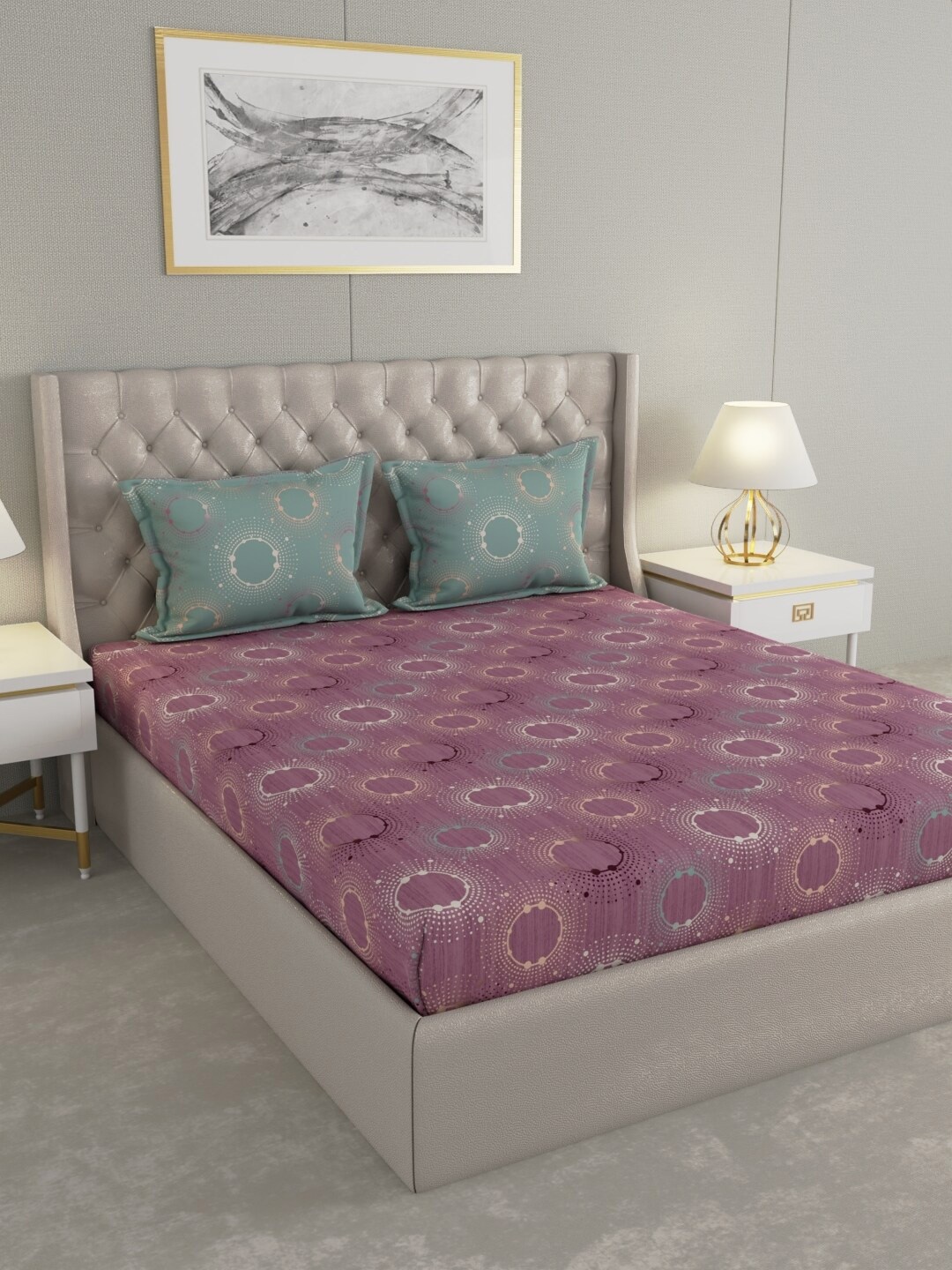 Raymond Home Purple & Green Geometric Cotton 144 TC Queen Bedsheet with 2 Pillow Covers
Raymond Home Purple & Green Geometric Cotton 144 TC Queen Bedsheet with 2 Pillow Covers