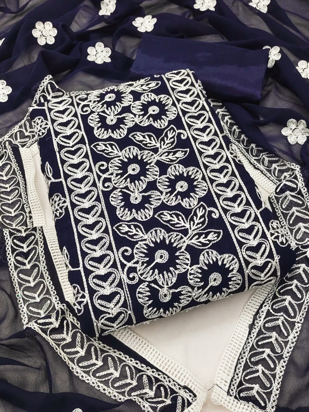 ZEEPKART Ethnic Motifs Embroidered Thread Work Detailed Unstitched Dress Material, Navy blue
ZEEPKART Ethnic Motifs Embroidered Thread Work Detailed Unstitched Dress Material, Navy blue