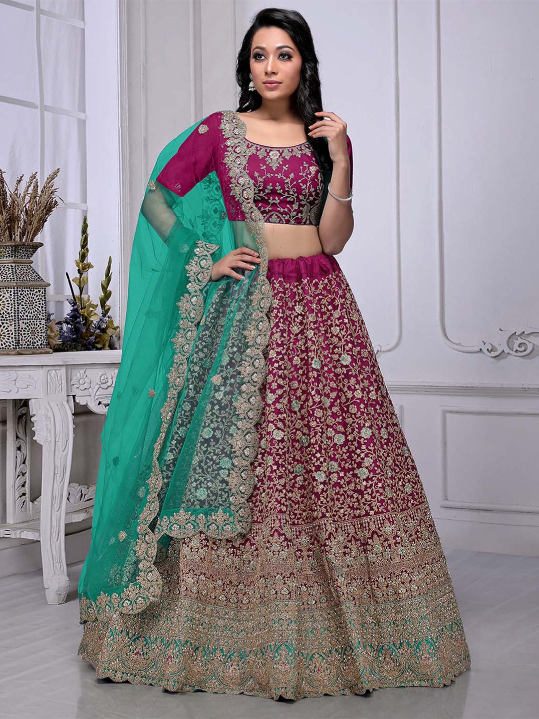 HALFSAREE STUDIO Embellished Net Semi-Stitched Lehenga & Unstitched Blouse With Dupatta, Burgundy
HALFSAREE STUDIO Embellished Net Semi-Stitched Lehenga & Unstitched Blouse With Dupatta, Burgundy