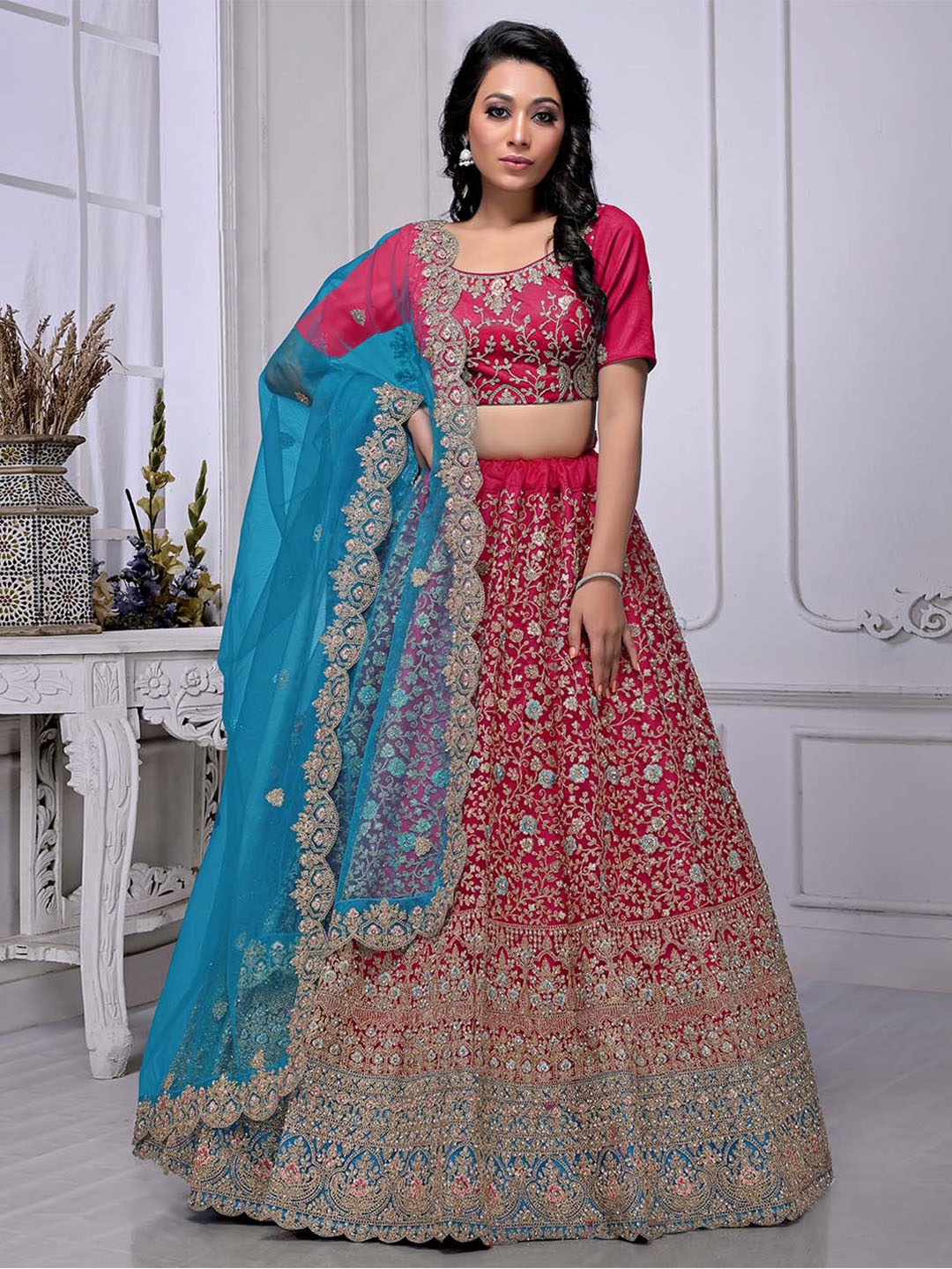 HALFSAREE STUDIO Embellished Net Semi-Stitched Lehenga & Unstitched Blouse With Dupatta, Pink
HALFSAREE STUDIO Embellished Net Semi-Stitched Lehenga & Unstitched Blouse With Dupatta, Pink