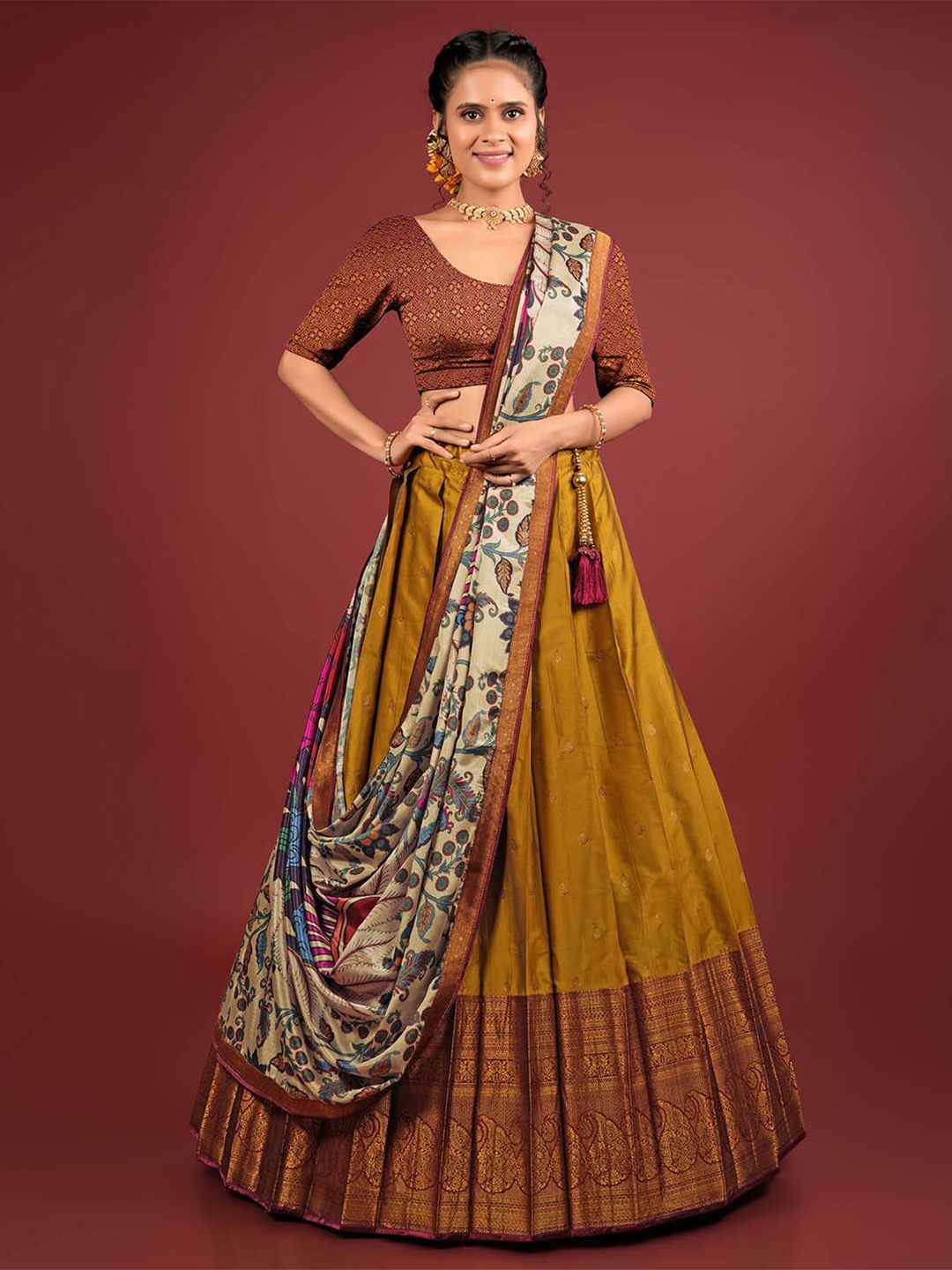 HALFSAREE STUDIO Woven Design Semi-Stitched Lehenga & Unstitched Blouse With Dupatta, Mustard
HALFSAREE STUDIO Woven Design Semi-Stitched Lehenga & Unstitched Blouse With Dupatta, Mustard