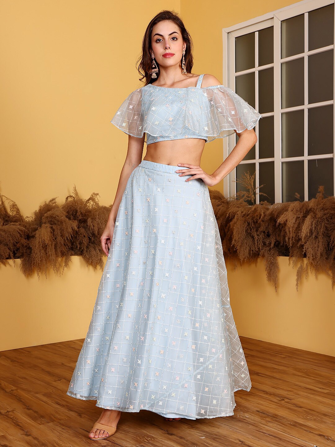 Ethnovog Embroidered Flared Sleeves Ready to Wear Lehenga & Blouse With Dupatta, Blue
Ethnovog Embroidered Flared Sleeves Ready to Wear Lehenga & Blouse With Dupatta, Blue