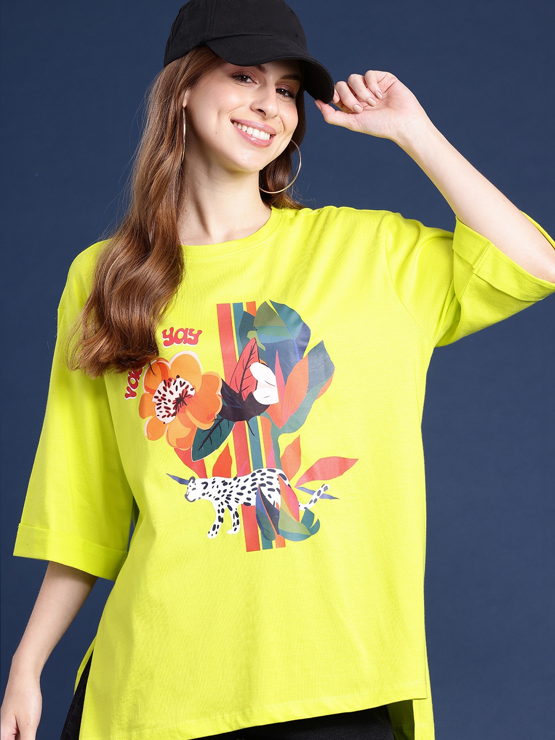 Mast & Harbour Printed Drop-Shoulder Sleeves Pure Cotton Oversized T-shirt, Fluorescent green
Mast & Harbour Printed Drop-Shoulder Sleeves Pure Cotton Oversized T-shirt, Fluorescent green