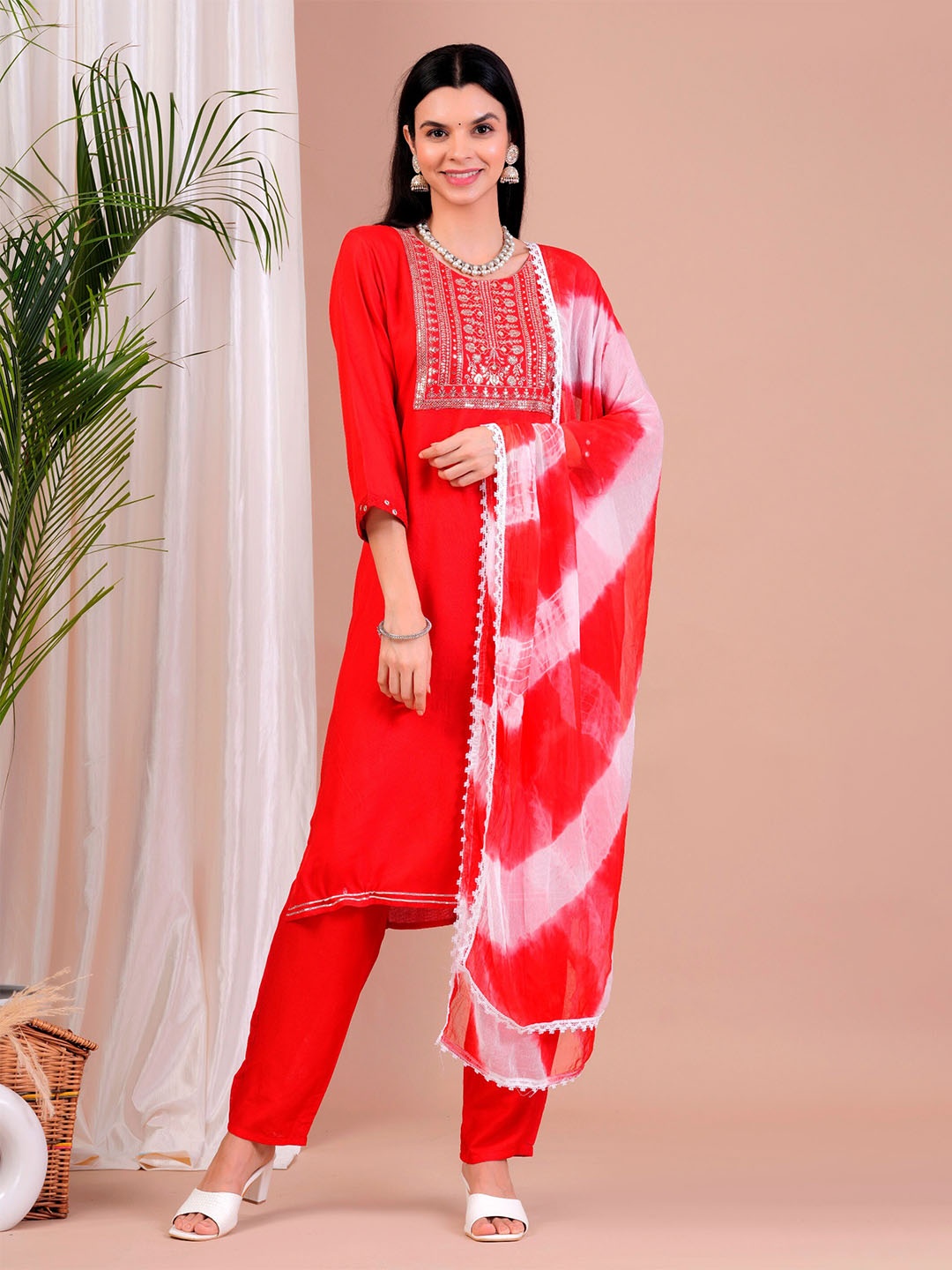 R RANAK CREATION Ethnic Motifs Embroidered Regular Kurta with Palazzos & Dupatta, Red
R RANAK CREATION Ethnic Motifs Embroidered Regular Kurta with Palazzos & Dupatta, Red