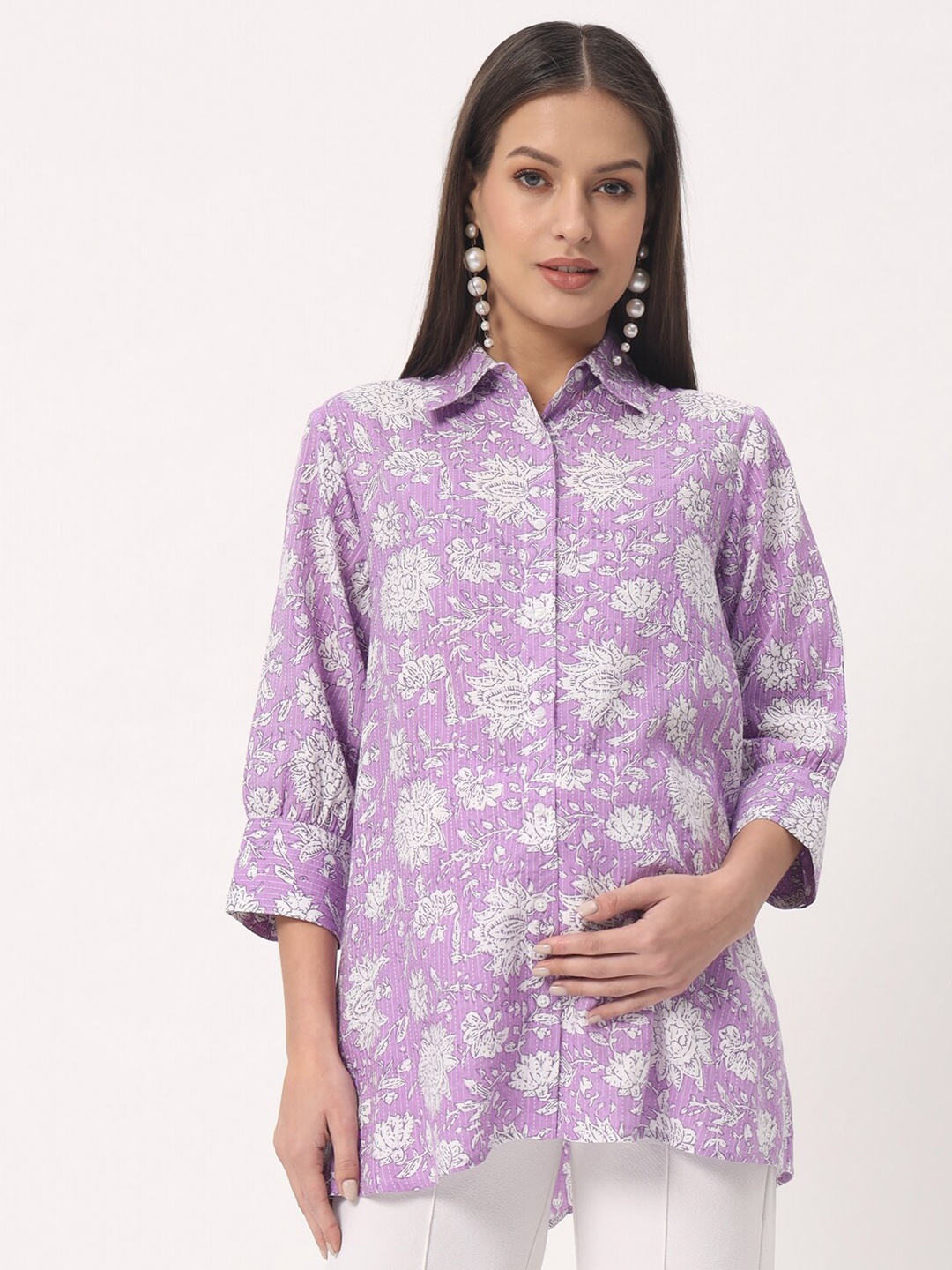 angloindu Floral Printed Cotton Opaque Spread Collar Maternity Regular Fit Shirt, White
angloindu Floral Printed Cotton Opaque Spread Collar Maternity Regular Fit Shirt, White