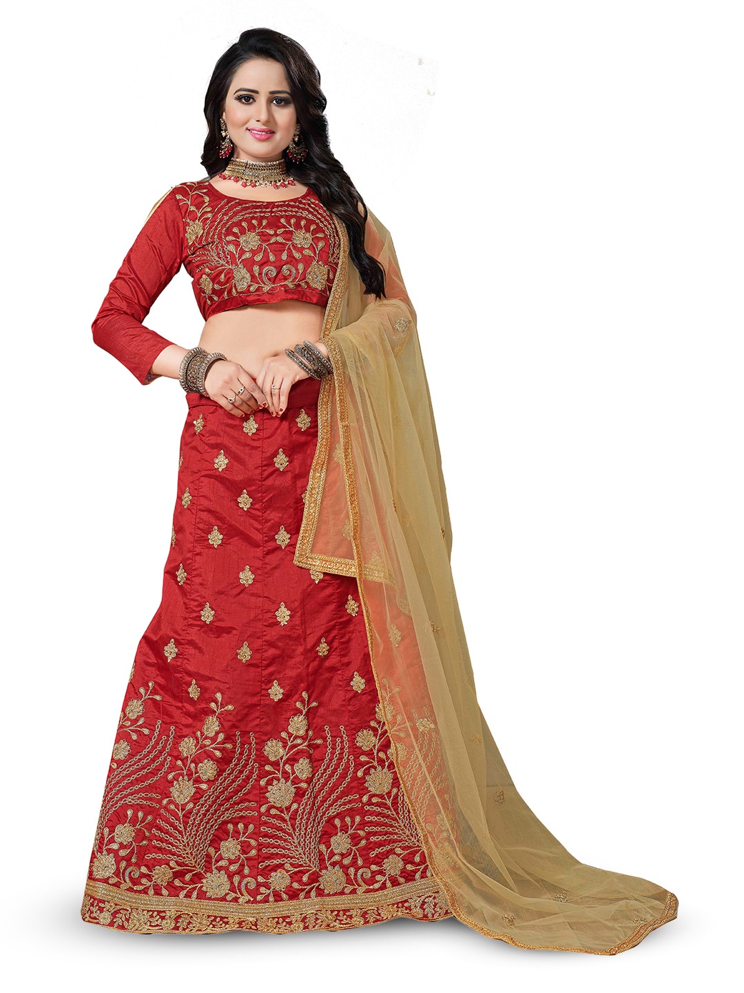 MANVAA Embroidered Thread Work Semi-Stitched Lehenga & Unstitched Blouse With Dupatta, Red
MANVAA Embroidered Thread Work Semi-Stitched Lehenga & Unstitched Blouse With Dupatta, Red