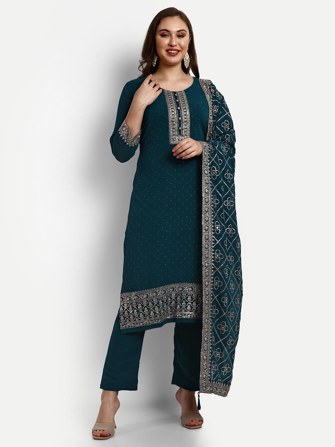 V B SONS Ethnic Motifs Embroidered Regular Beads and Stones Kurta with Trousers & Dupatta, Blue
V B SONS Ethnic Motifs Embroidered Regular Beads and Stones Kurta with Trousers & Dupatta, Blue