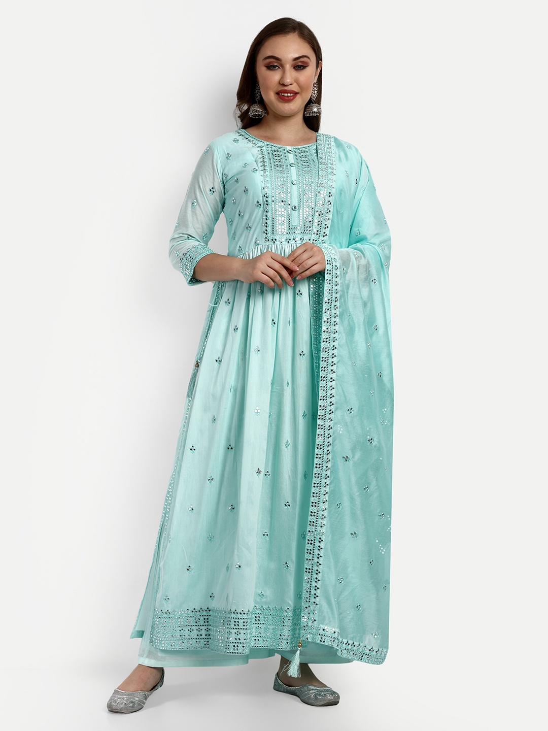 V B SONS Embroidered Straight Chanderi Silk Kurta with Trouser & Dupatta, Turquoise blue
V B SONS Embroidered Straight Chanderi Silk Kurta with Trouser & Dupatta, Turquoise blue