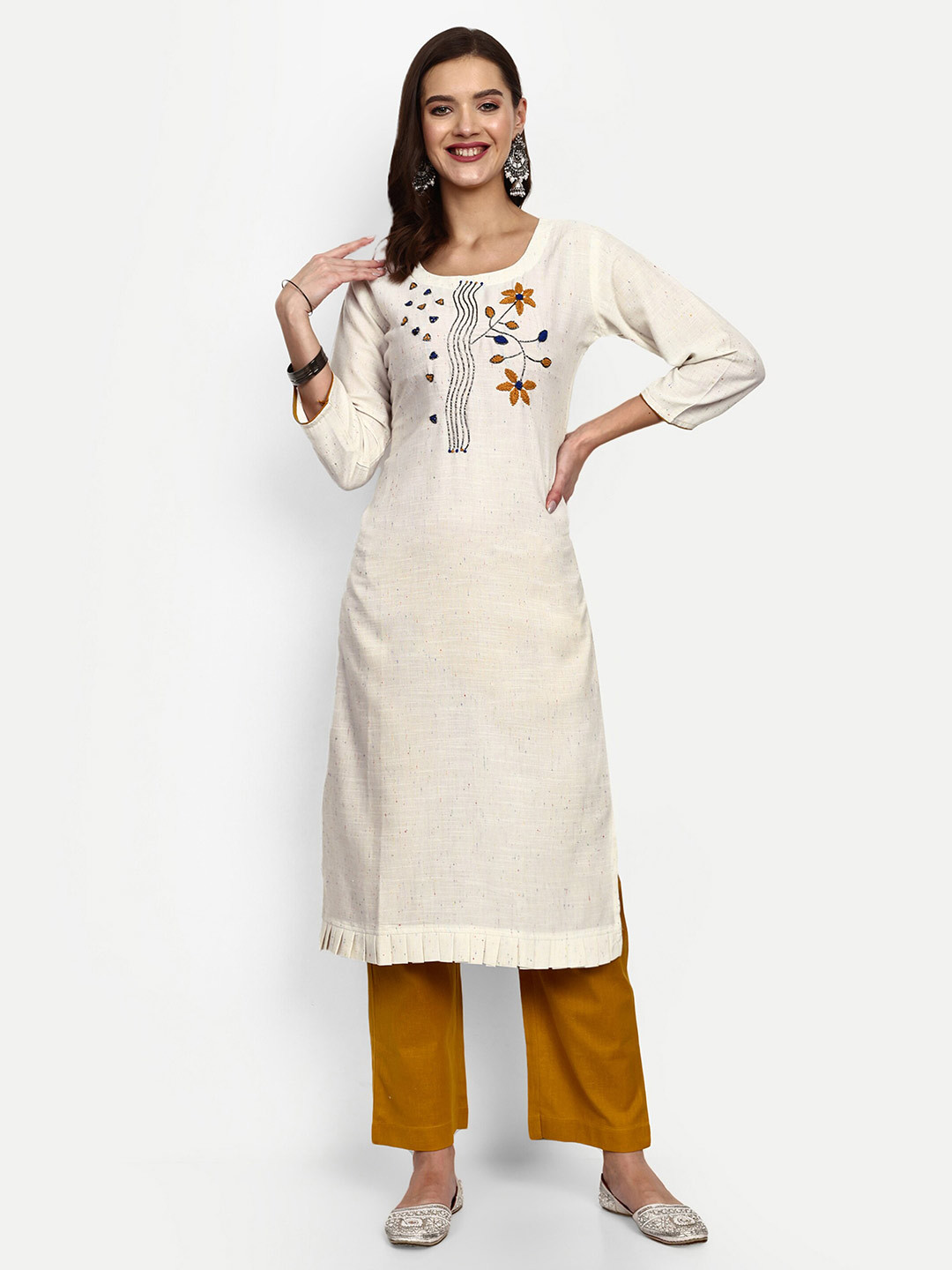 V B SONS Floral Embroidered Regular Thread Work Straight Kurta with Trouser, White
V B SONS Floral Embroidered Regular Thread Work Straight Kurta with Trouser, White