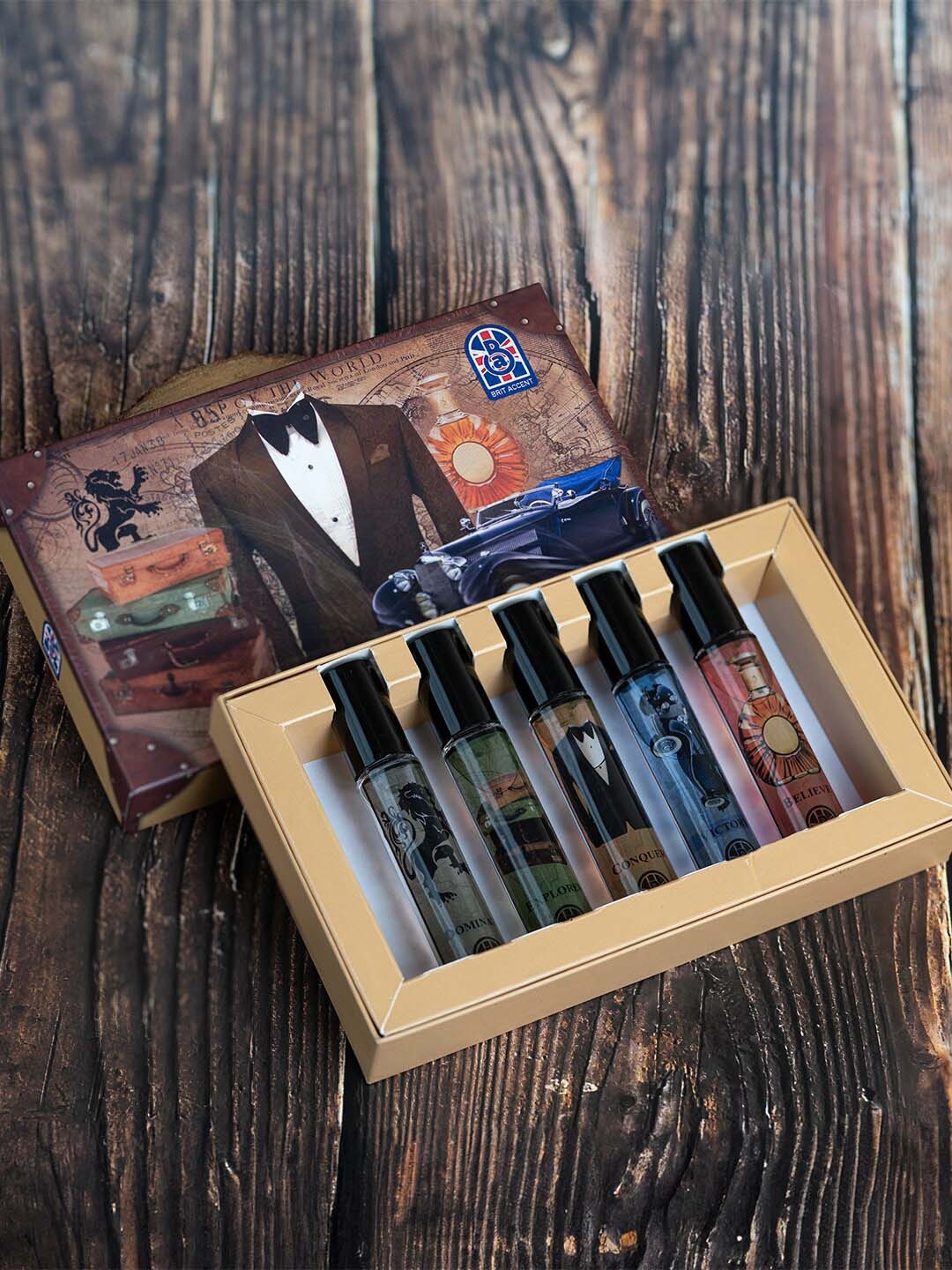 BRIT ACCENT 5-Pcs Conquer-Believe-Explorer-Dominate-Victory Eau De Parfum - 18ml Each, Brown
BRIT ACCENT 5-Pcs Conquer-Believe-Explorer-Dominate-Victory Eau De Parfum - 18ml Each, Brown