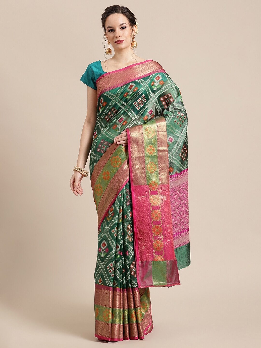 PTIEPL Banarasi Silk Works Ethnic Motifs Woven Design Zari Art Silk Ikat Saree, Green
PTIEPL Banarasi Silk Works Ethnic Motifs Woven Design Zari Art Silk Ikat Saree, Green