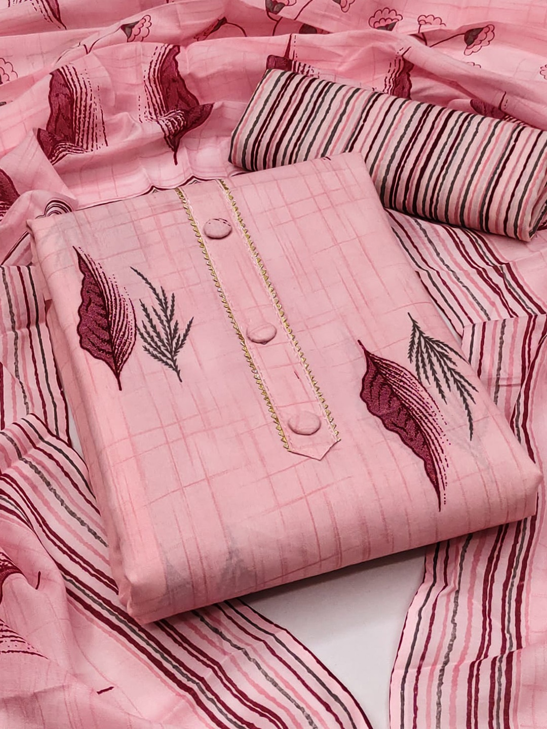 ZEEPKART Printed Unstitched Dress Material, Pink