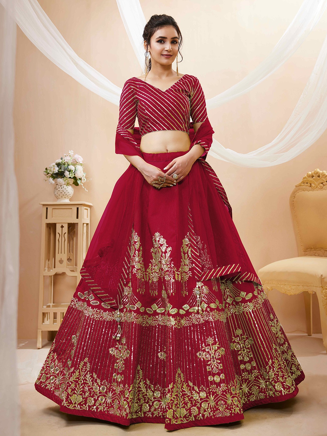 FABPIXEL Embroidered Sequinned Semi-Stitched Lehenga & Unstitched Blouse With Dupatta, Red
FABPIXEL Embroidered Sequinned Semi-Stitched Lehenga & Unstitched Blouse With Dupatta, Red