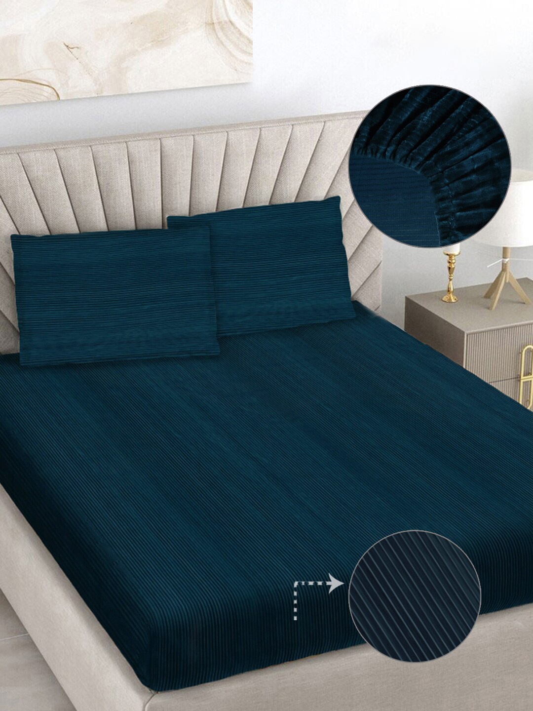 FABINALIV Blue Floral 300 TC Woollen King Size Fitted Double Bedsheet & 2 Pillow Covers, Turquoise blue
FABINALIV Blue Floral 300 TC Woollen King Size Fitted Double Bedsheet & 2 Pillow Covers, Turquoise blue
