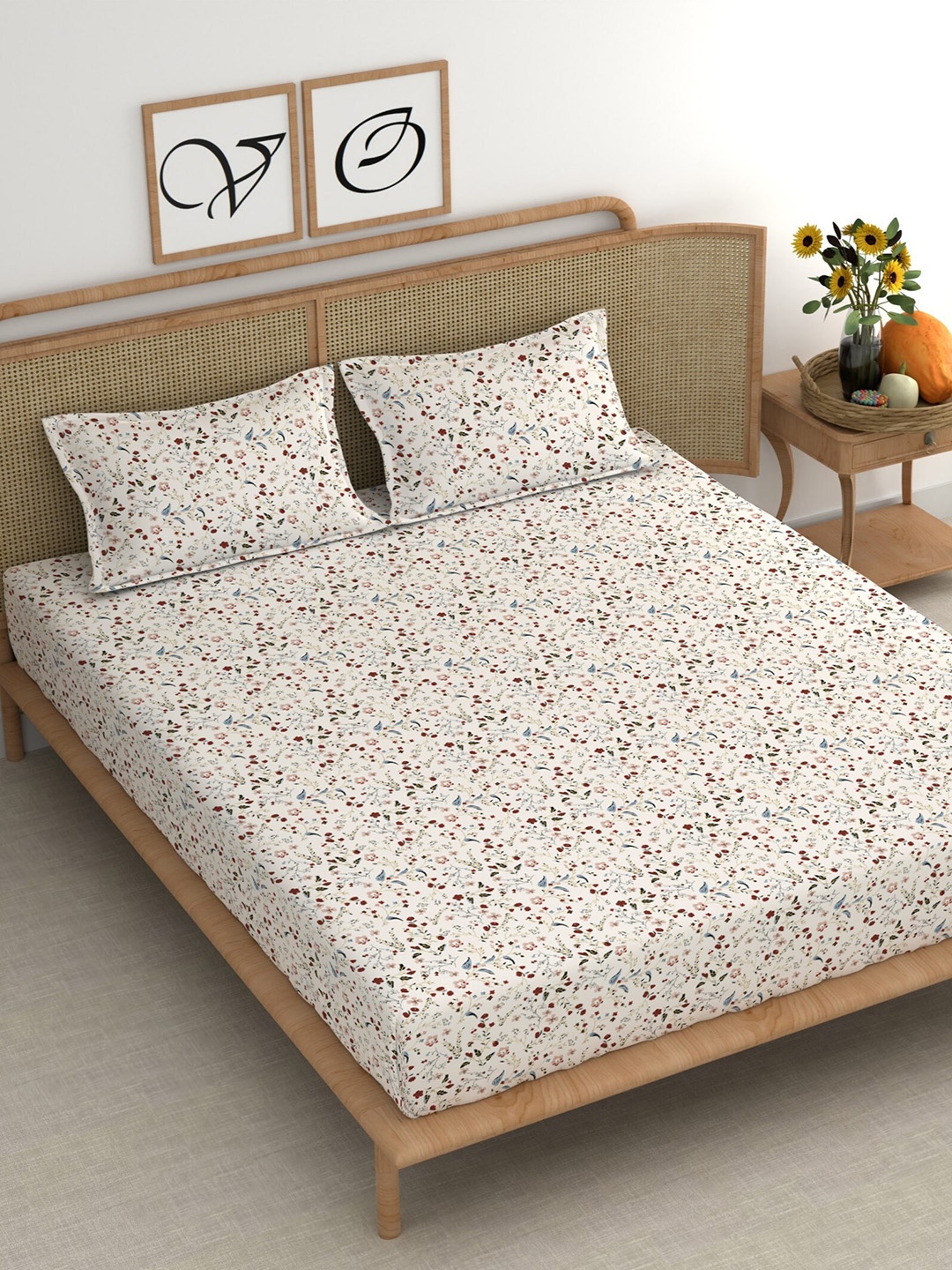 CHHAVI INDIA White & Red Floral 210 TC Cotton King Flat Bedsheet with 2 Pillow Covers
CHHAVI INDIA White & Red Floral 210 TC Cotton King Flat Bedsheet with 2 Pillow Covers