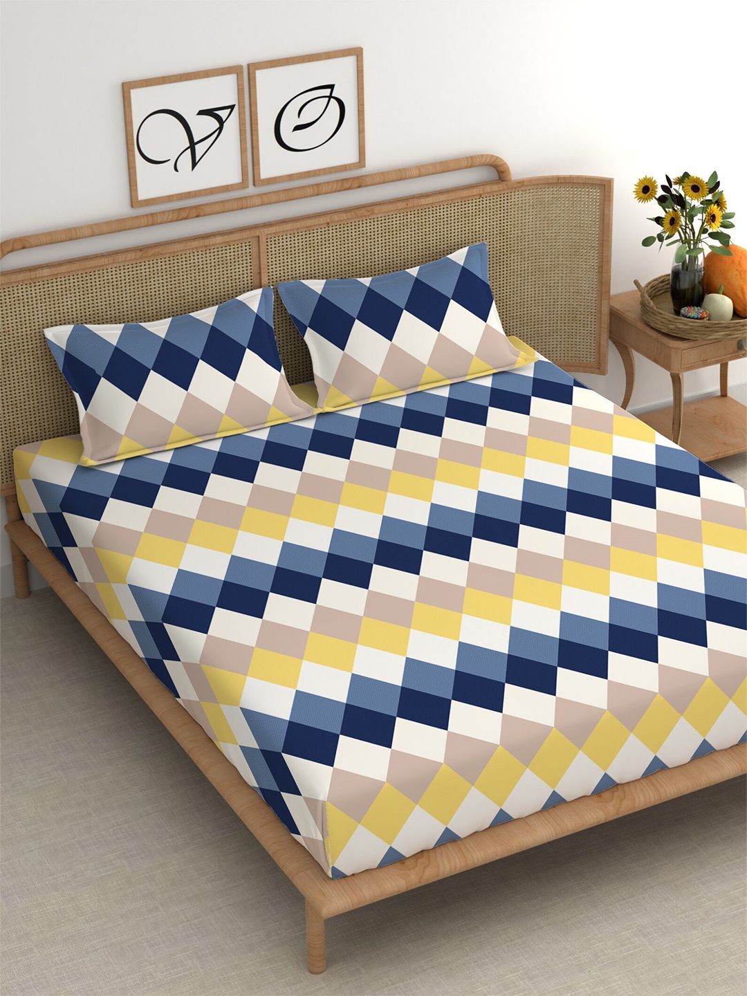 CHHAVI INDIA White & Blue Geometric 210 TC Cotton King Flat Bedsheet with 2 Pillow Covers
CHHAVI INDIA White & Blue Geometric 210 TC Cotton King Flat Bedsheet with 2 Pillow Covers