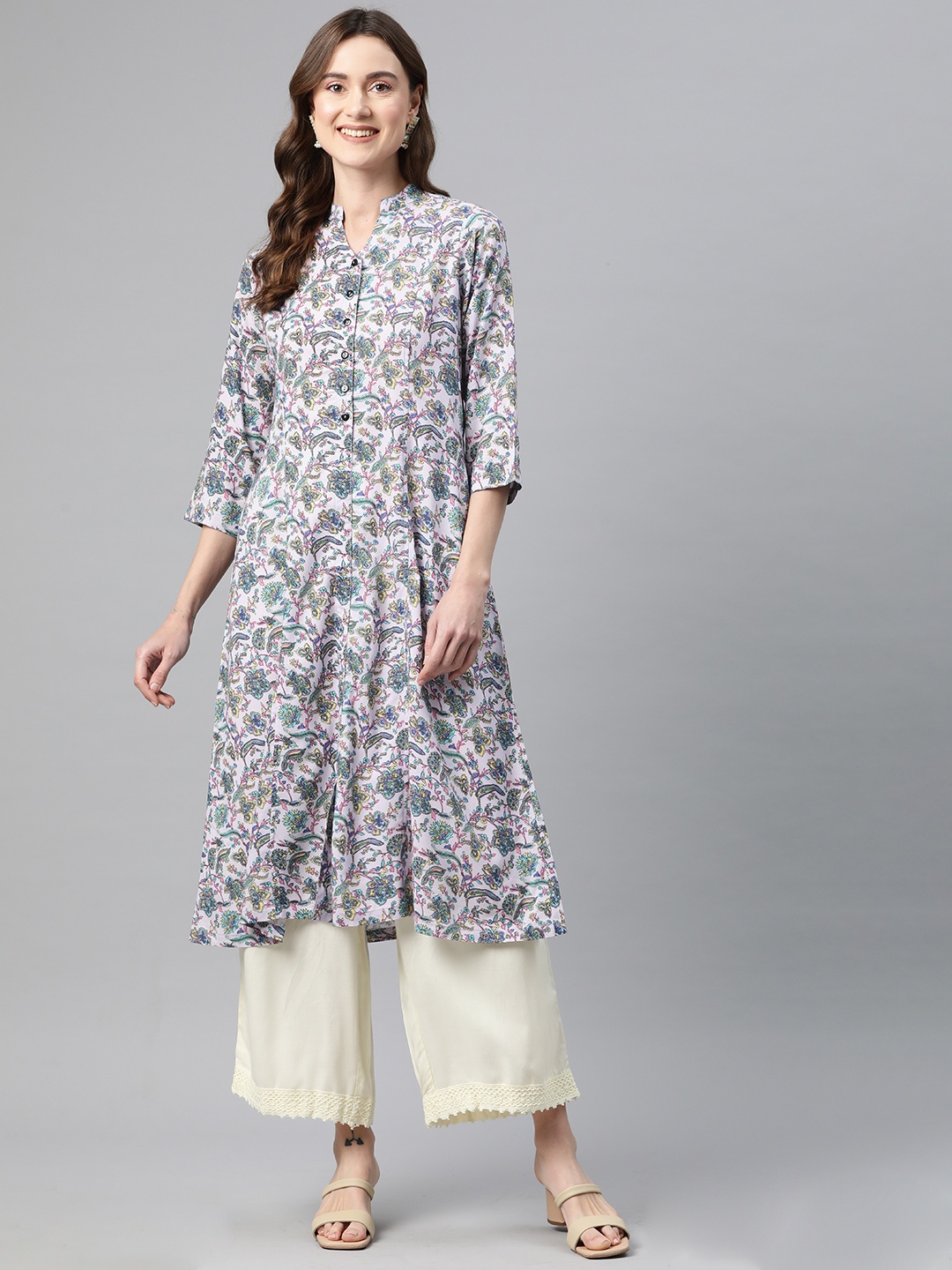 Ayaany Women Floral Printed Kurta, White
