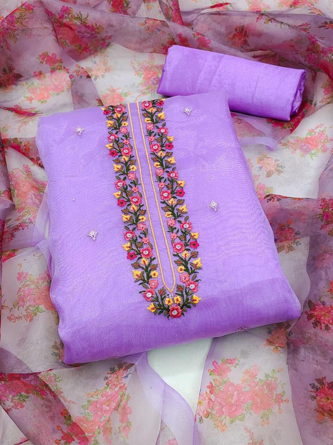 ZEEPKART Ethnic Motifs Embroidered Thread Work Detailed Organza Unstitched Dress Material, Purple
ZEEPKART Ethnic Motifs Embroidered Thread Work Detailed Organza Unstitched Dress Material, Purple