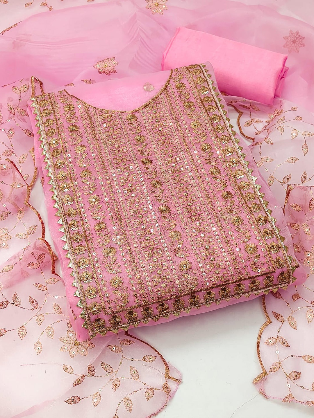 ZEEPKART Ethnic Motifs Embellished Sequinned Organza Unstitched Dress Material, Pink
ZEEPKART Ethnic Motifs Embellished Sequinned Organza Unstitched Dress Material, Pink