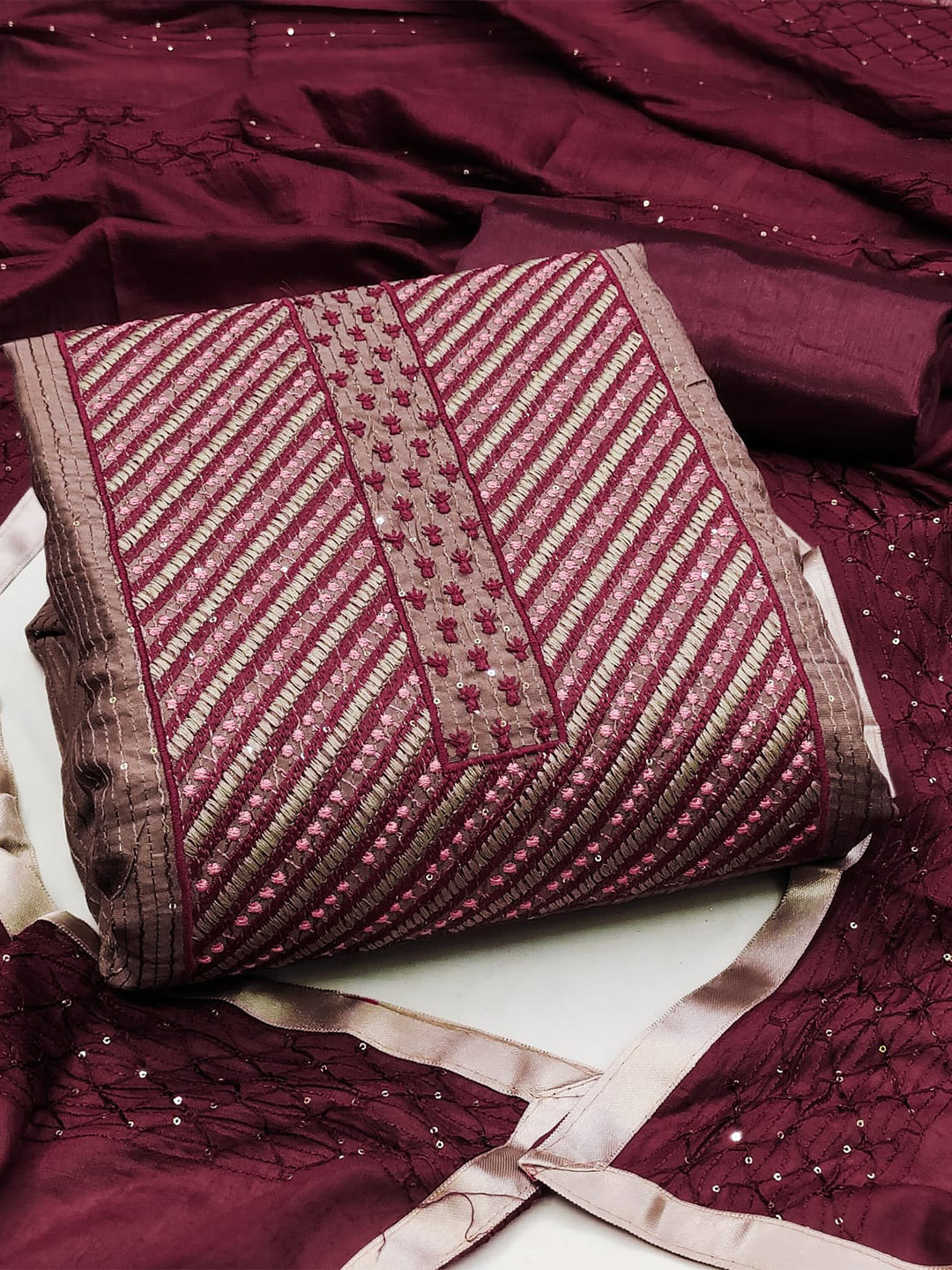 ZEEPKART Embroidered Unstitched Dress Material, Brown 
ZEEPKART Embroidered Unstitched Dress Material, Brown