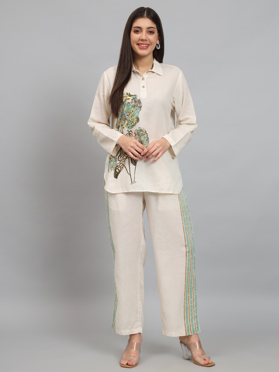 NEWD Printed Shirt With Trousers Co-Ords, Beige