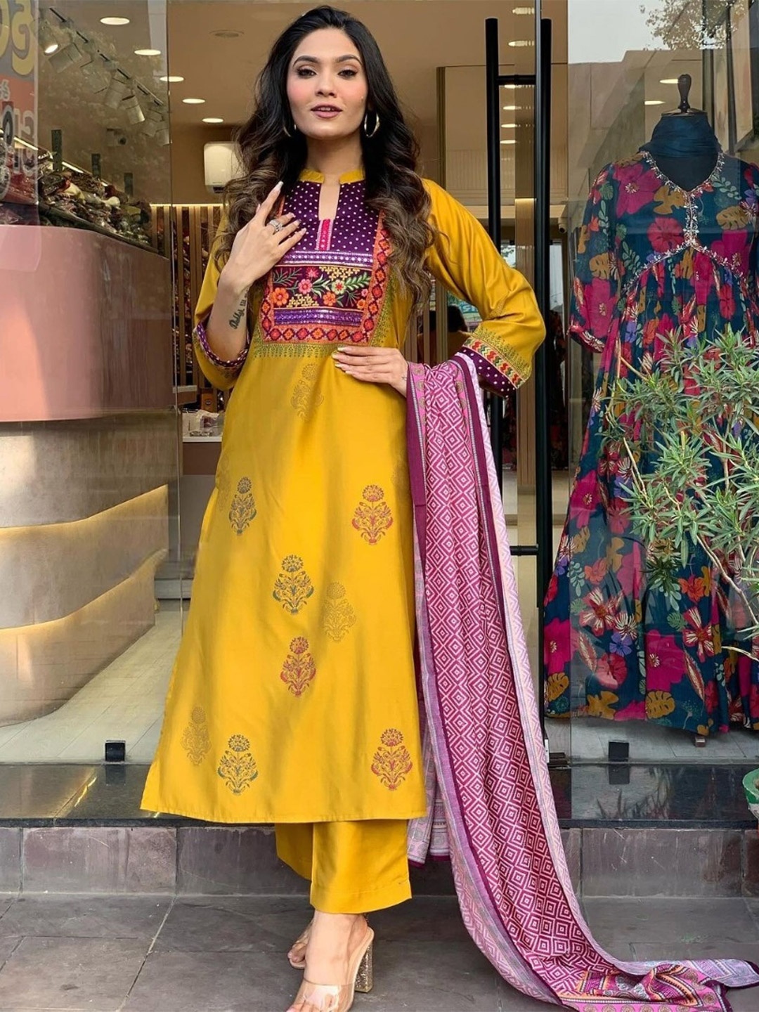 J.KANJI Floral Printed Thread Work Tussar Silk Straight Kurta With Trouser & Dupatta, Mustard
J.KANJI Floral Printed Thread Work Tussar Silk Straight Kurta With Trouser & Dupatta, Mustard