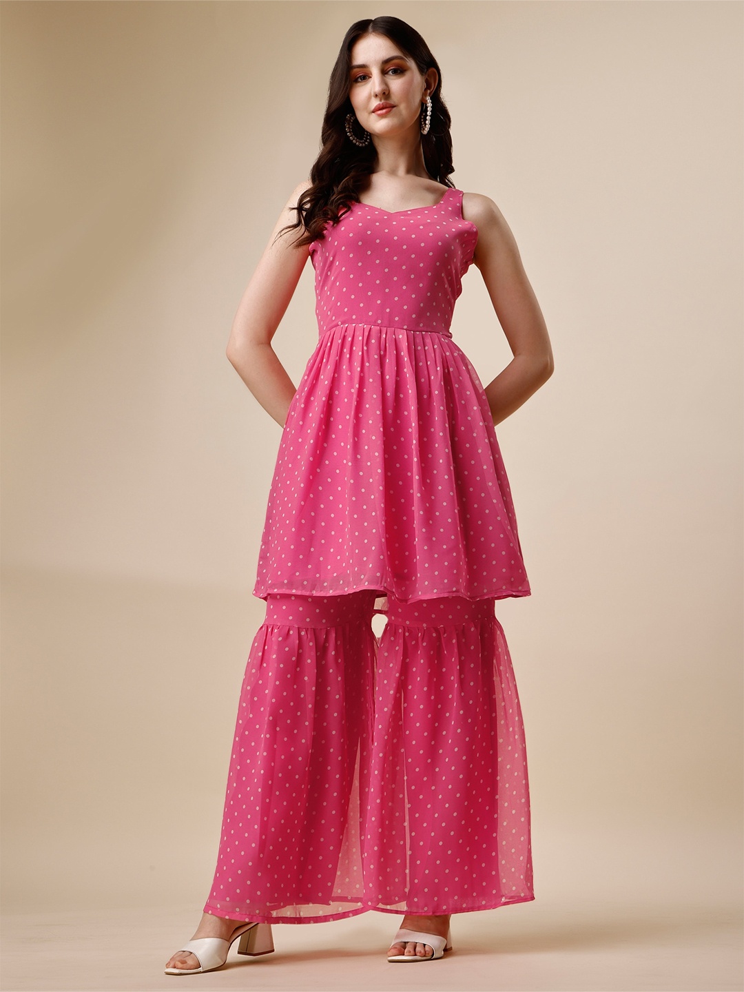 NIZA FASHION Geometric Printed Sleeveless Pleated Anarkali Georgette Kurti With Sharara, Pink
NIZA FASHION Geometric Printed Sleeveless Pleated Anarkali Georgette Kurti With Sharara, Pink