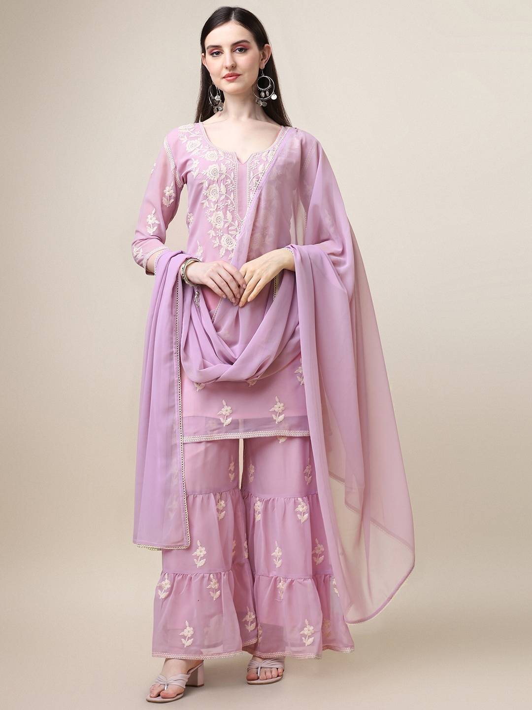 NIZA FASHION Floral Embroidered Regular Kurta with Sharara & With Dupatta, Lavender
NIZA FASHION Floral Embroidered Regular Kurta with Sharara & With Dupatta, Lavender