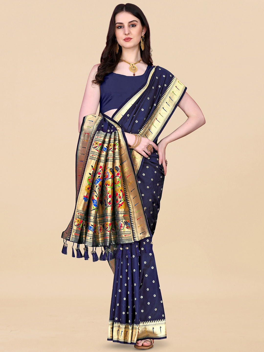 Divyadham Textiles Ethnic Motifs Woven Design Zari Pure Silk Banarasi Saree, Navy blue
Divyadham Textiles Ethnic Motifs Woven Design Zari Pure Silk Banarasi Saree, Navy blue