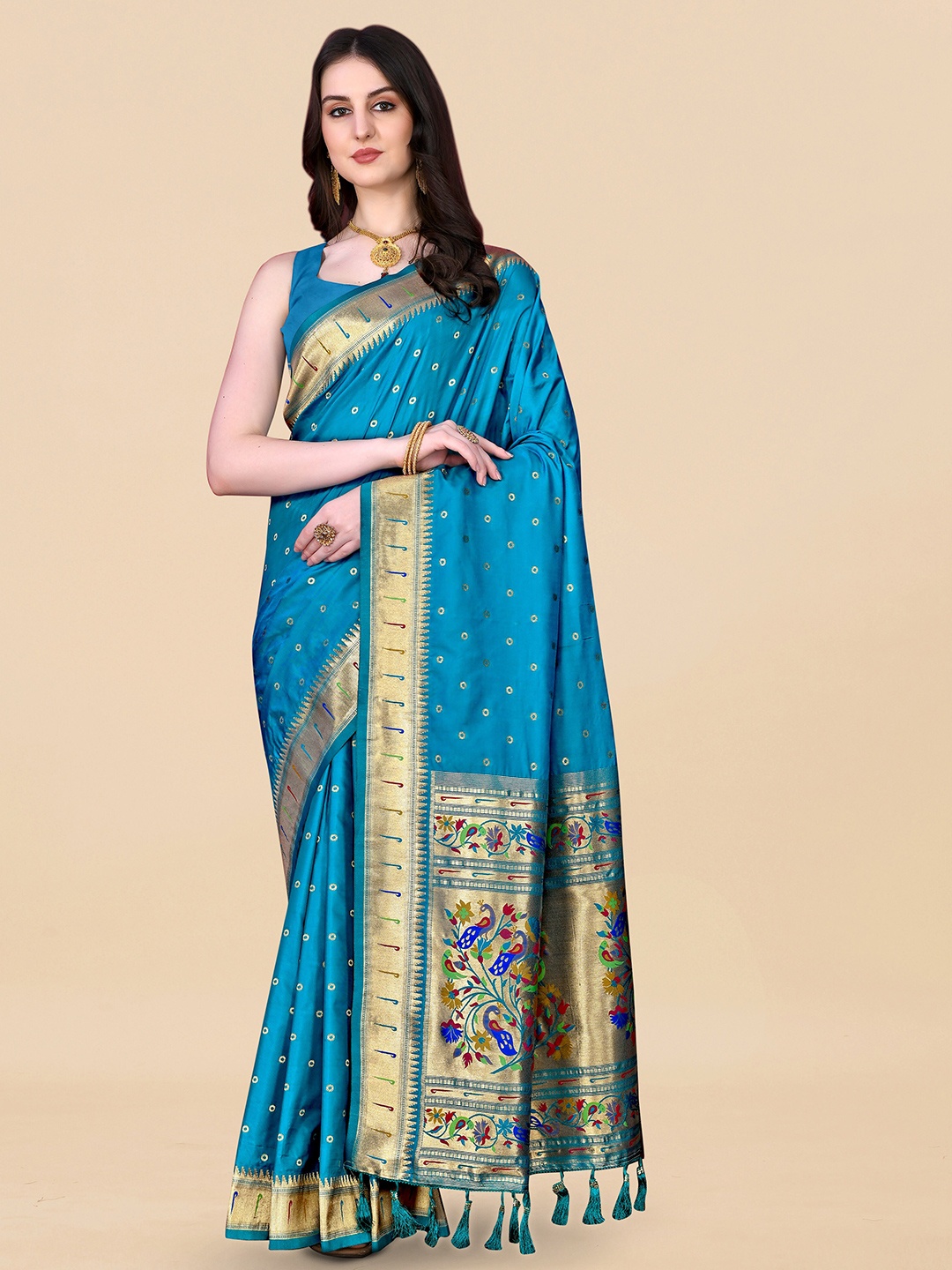 Divyadham Textiles Geometric Woven Design Zari Pure Silk Banarasi Saree, Turquoise blue
Divyadham Textiles Geometric Woven Design Zari Pure Silk Banarasi Saree, Turquoise blue