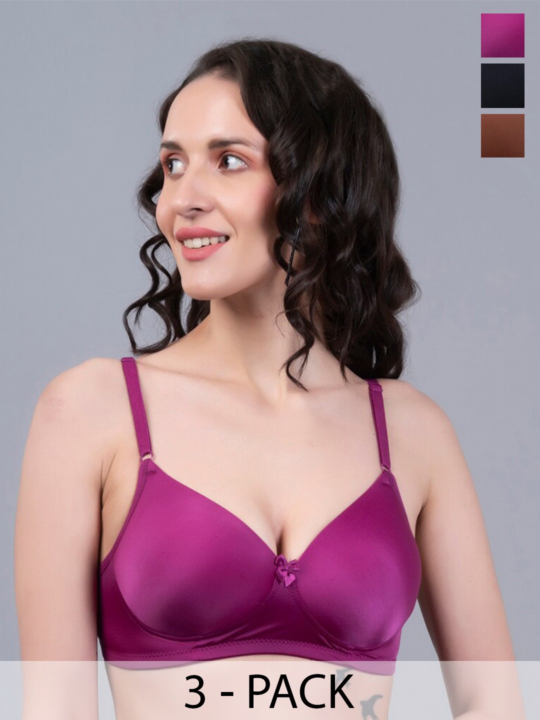 Herryqeal Pack Of 3 Full Coverage Lightly Padded Everyday Bra With All Day Comfort, Magenta
Herryqeal Pack Of 3 Full Coverage Lightly Padded Everyday Bra With All Day Comfort, Magenta