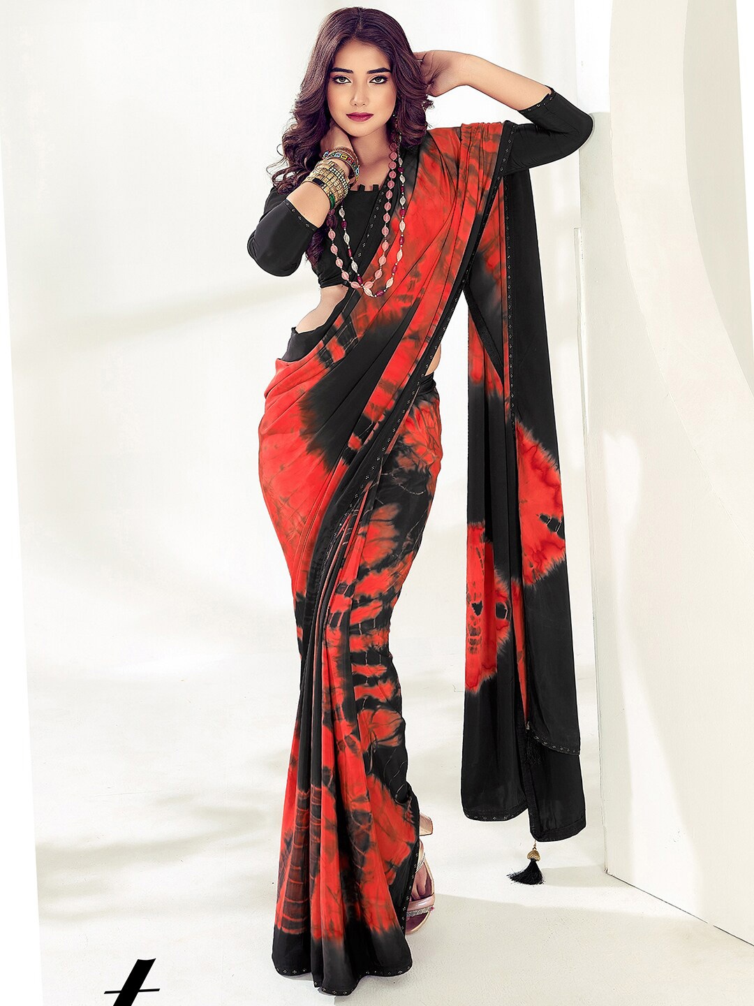 SANSKAR Pure Crepe Saree, Black