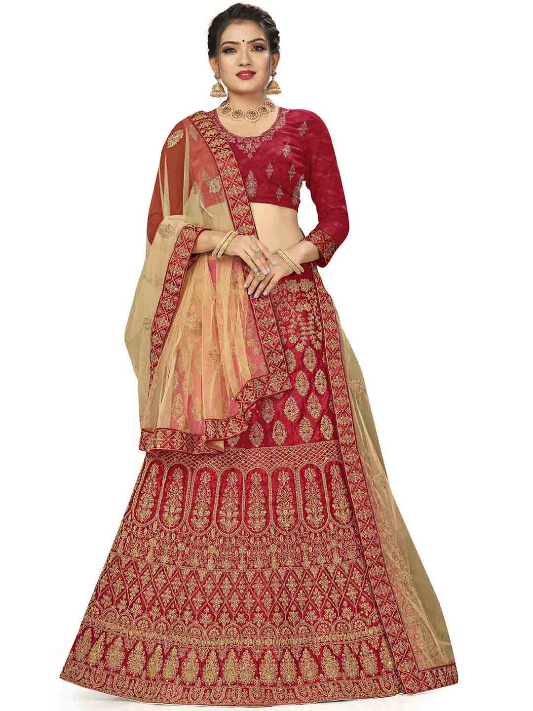 MANVAA Embroidered Silk Semi-Stitched Lehenga & Unstitched Blouse With Dupatta, Maroon
MANVAA Embroidered Silk Semi-Stitched Lehenga & Unstitched Blouse With Dupatta, Maroon